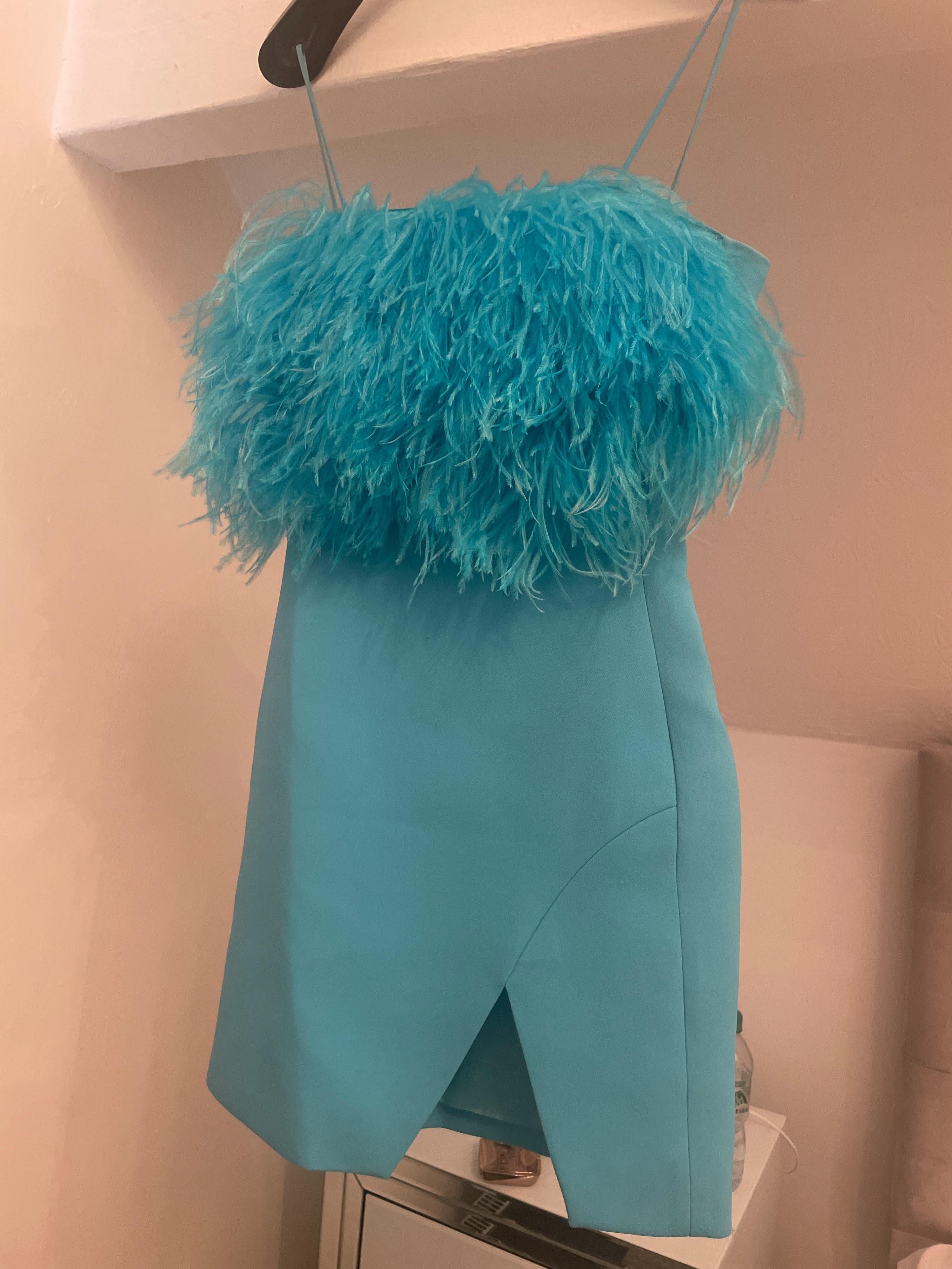 Feather-trimmed cady mini dress