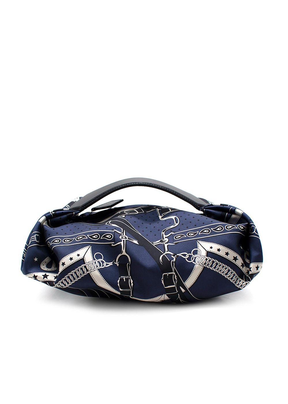 Hermes Navy Printed Silk Balusoie Bag