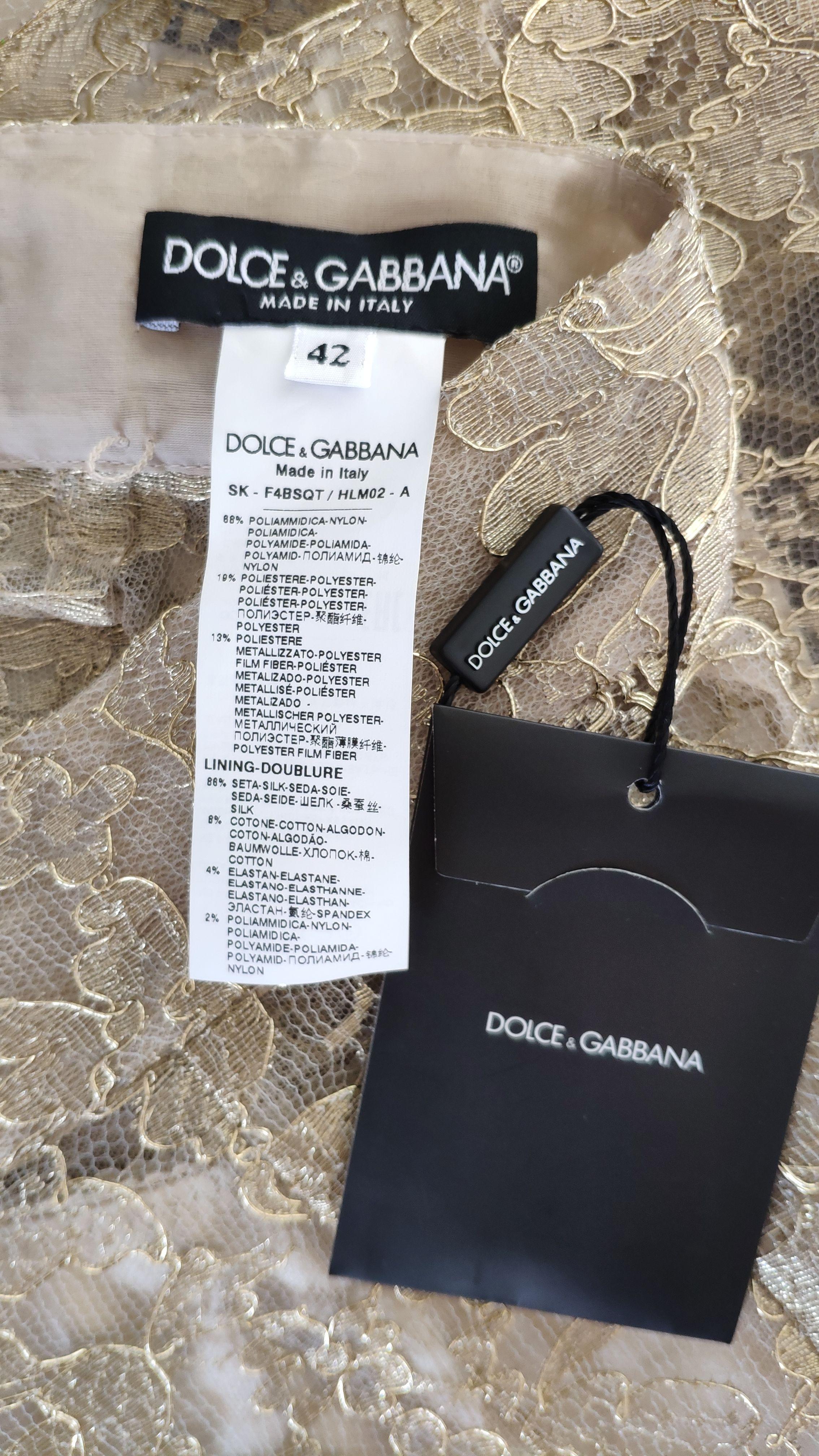 Dolce & Gabbana Gold Lace Pencil Skirt
