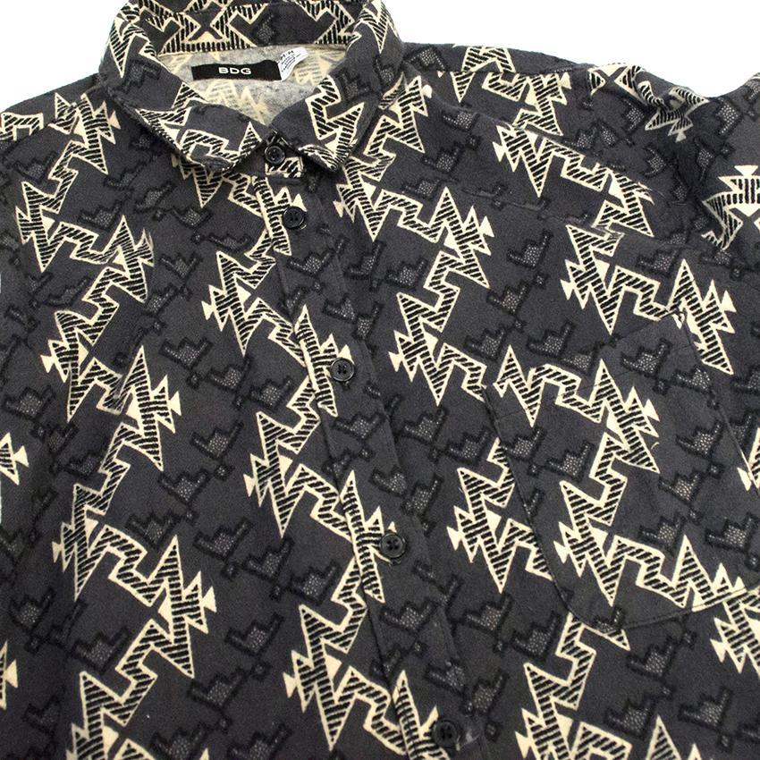 BDG Charcoal and white geometric print shirt