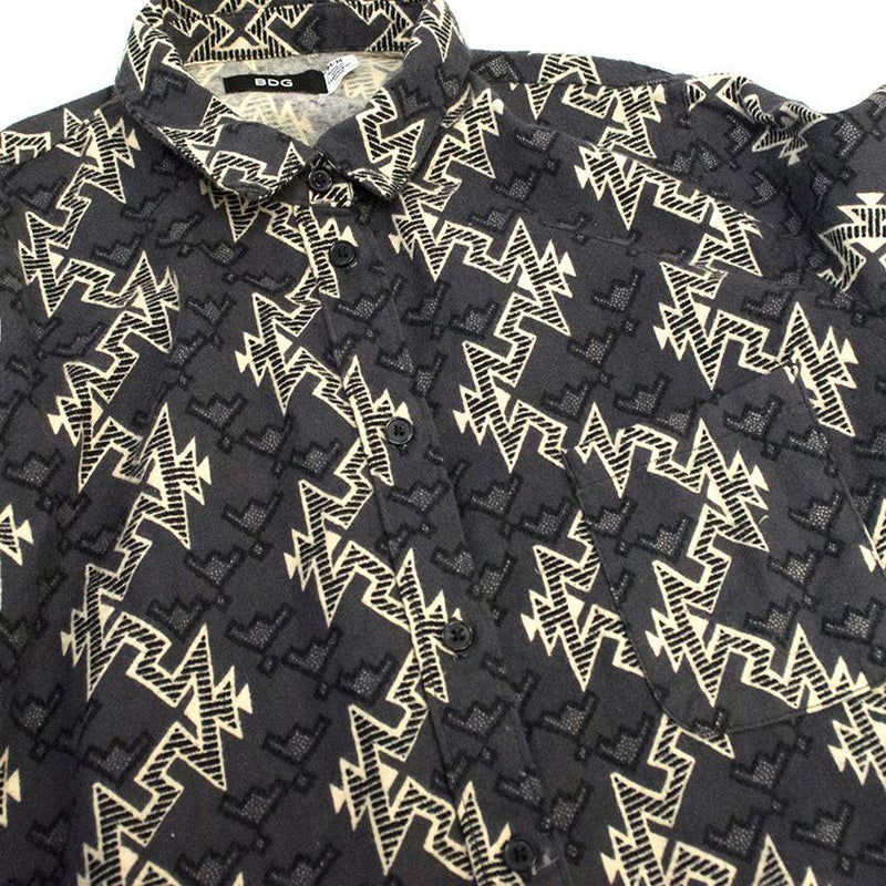BDG Charcoal and white geometric print shirt