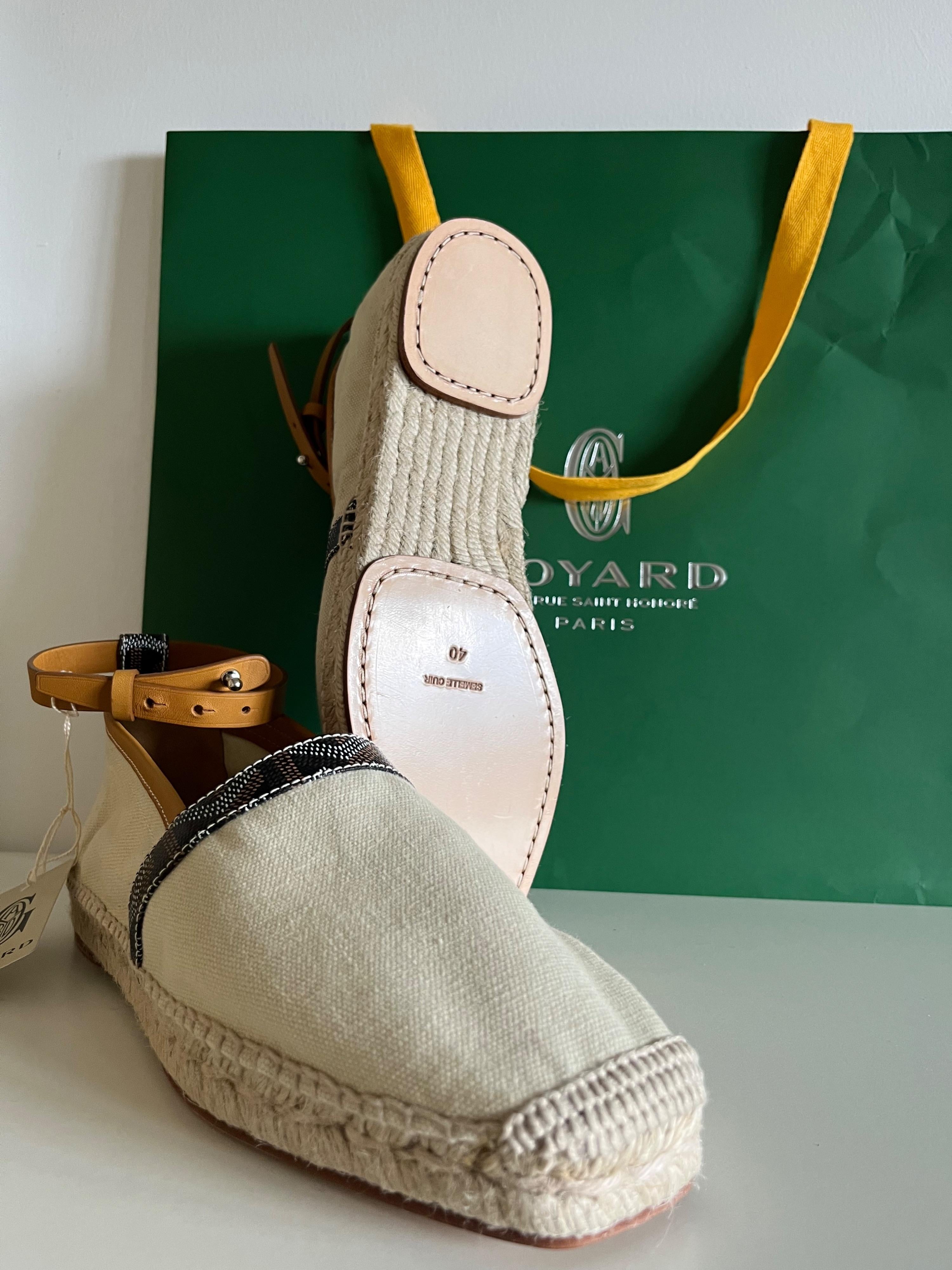 Natural canvas & leather ankle strap espadrilles