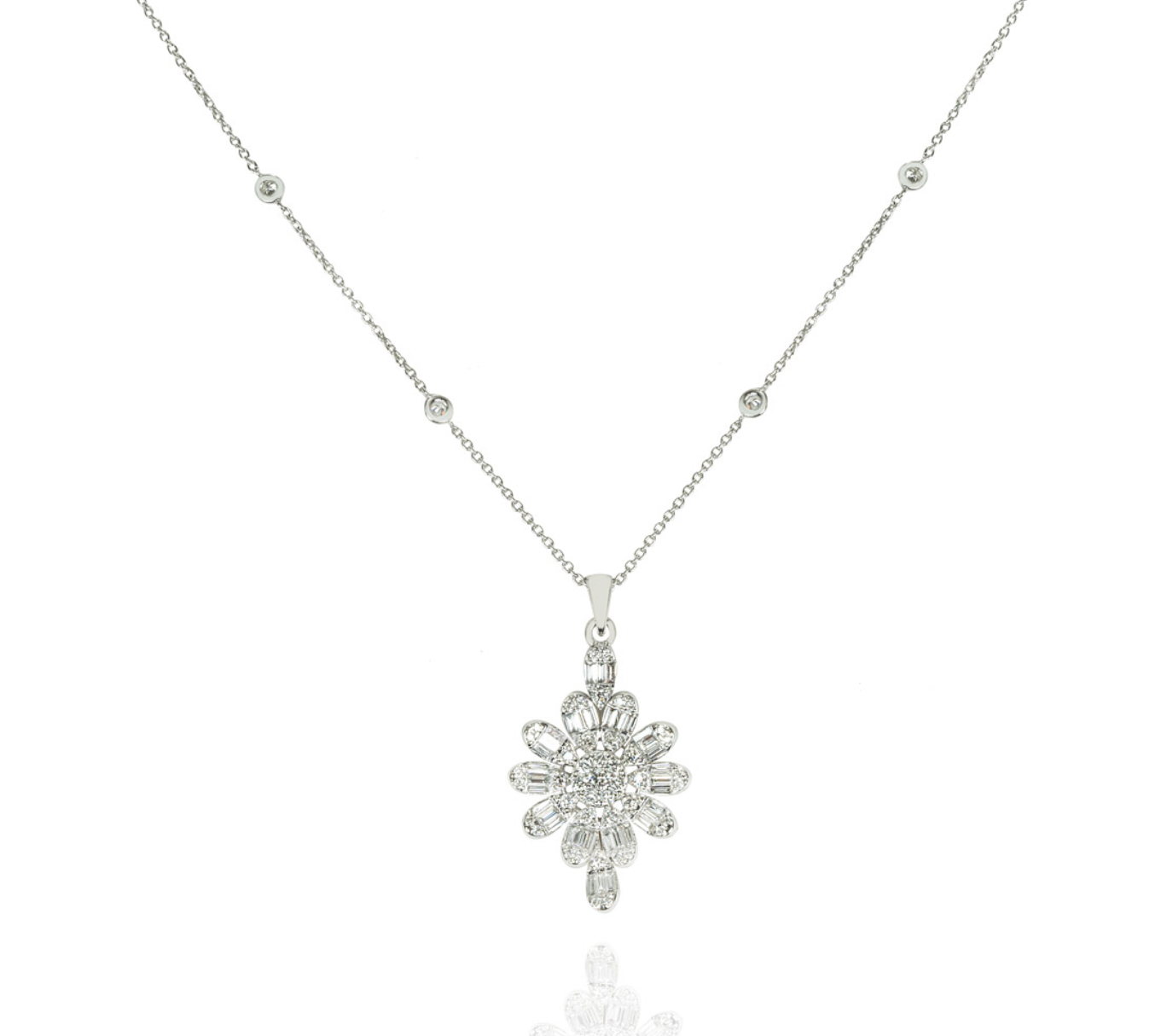 White Gold Diamond Floral Pendant Necklace 0.98ct TDW