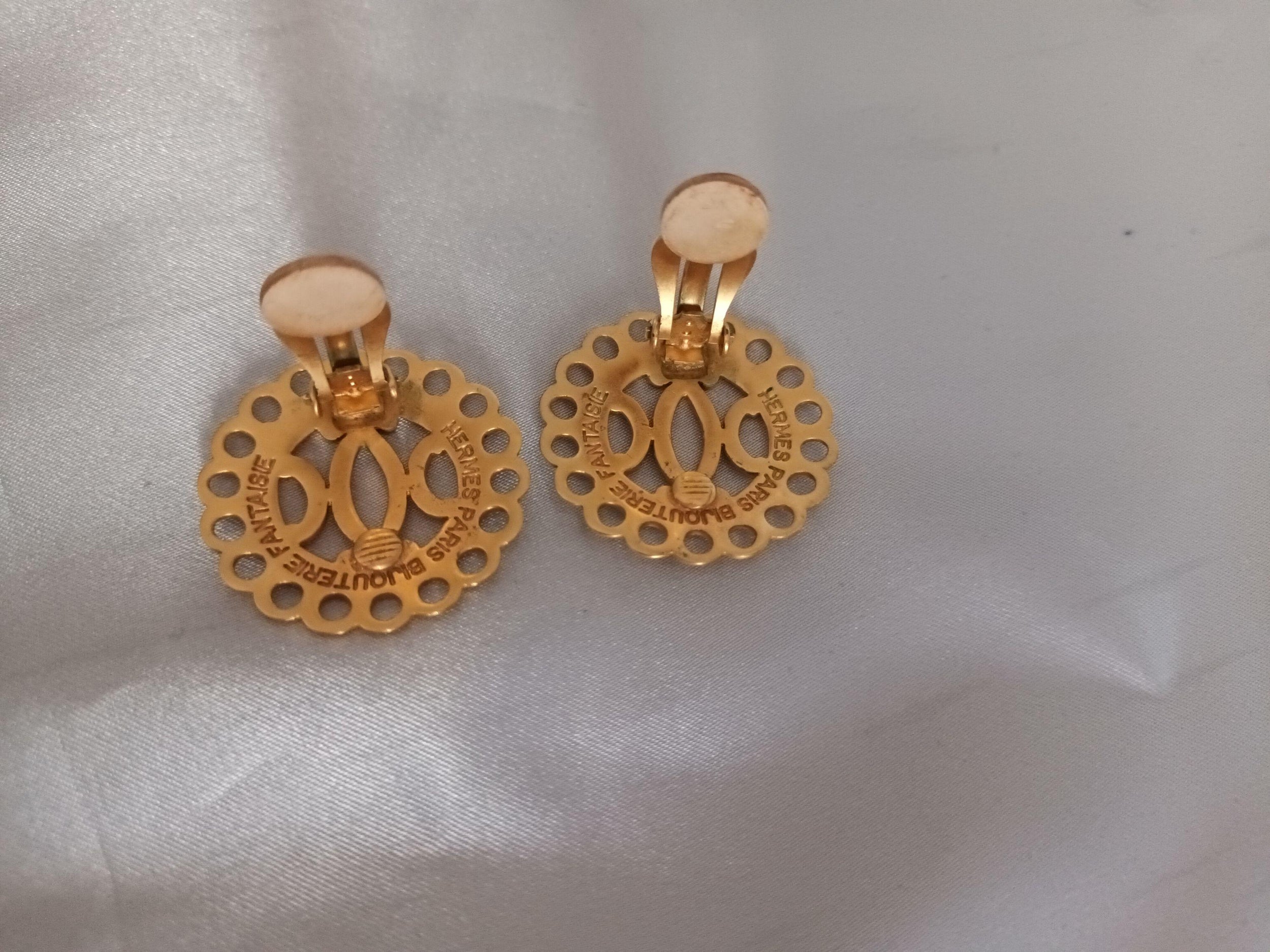 Hermes haba Gold plated Bijouterie Fantaisie round clip on earrings