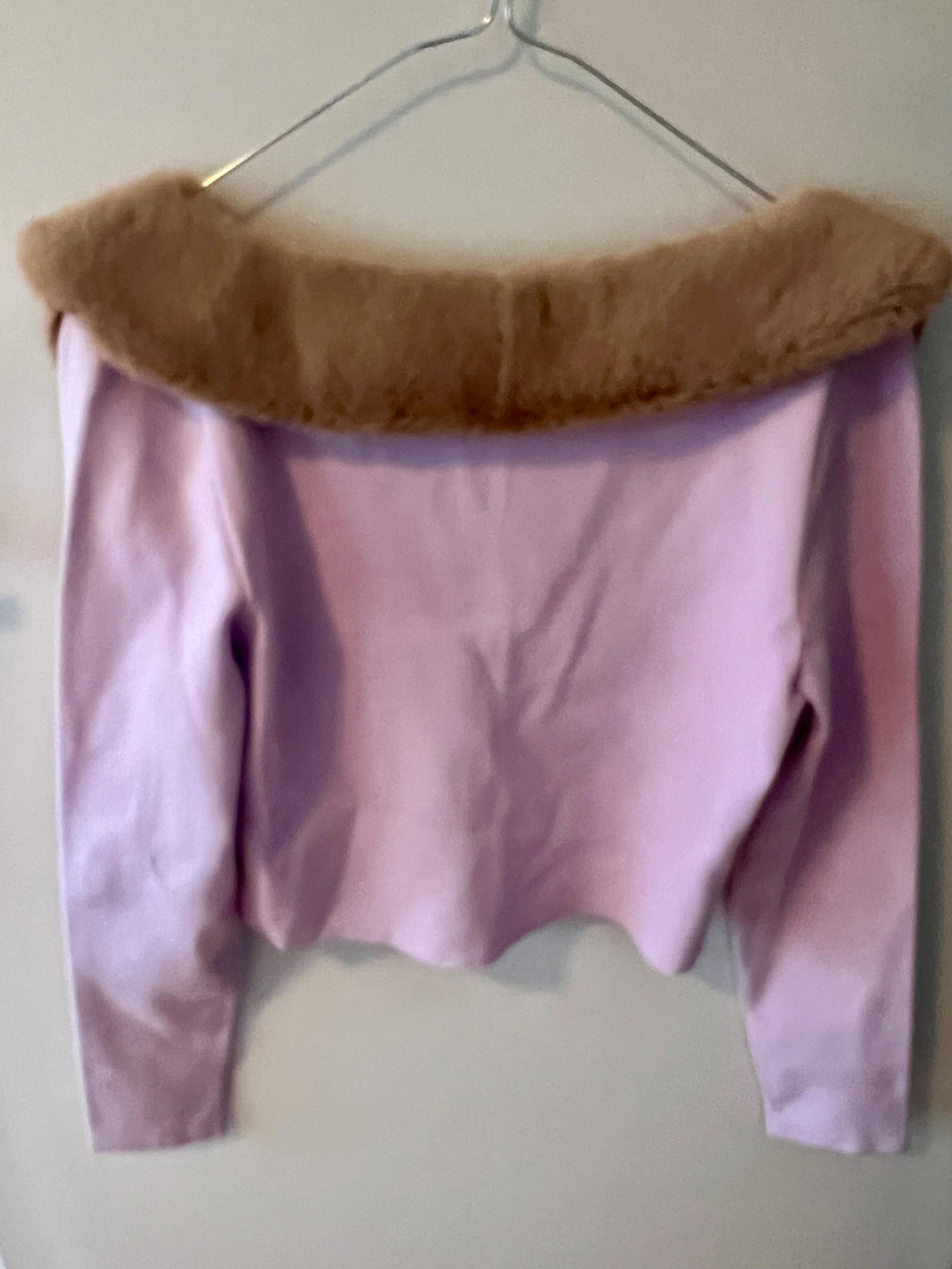 Blumarnie Lilac Detachable Fur Collar Cardigan