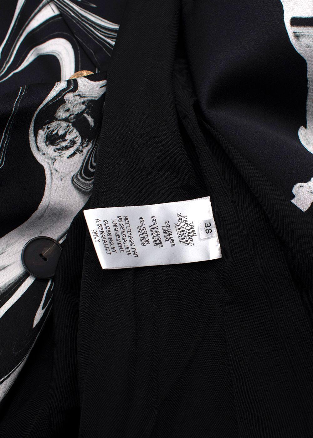 Balmain Black Marble Printed Satin Double Breasted Blazer