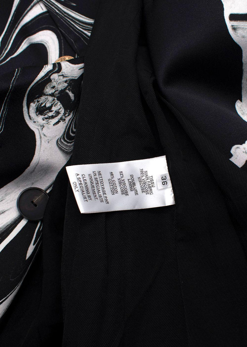 Balmain Black Marble Printed Satin Double Breasted Blazer