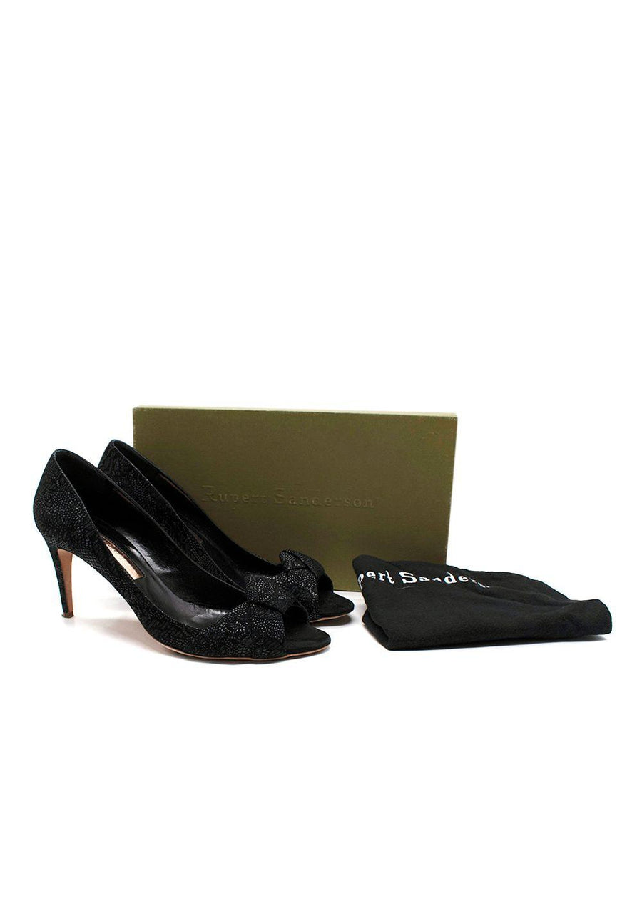 Rupert Sanderson Black Peep Toe Mid Heel Pumps