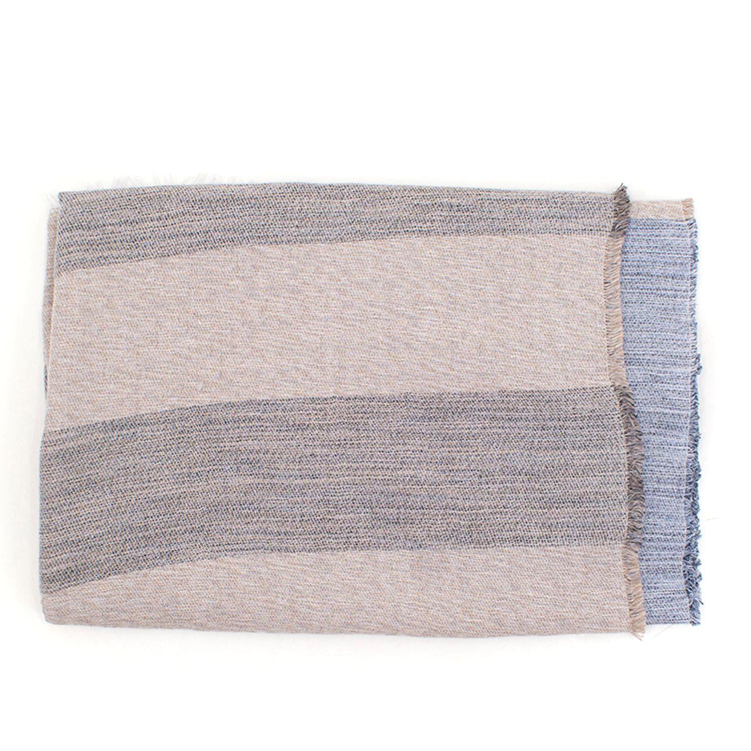 Gloria Oritz Grey, Blue and Beige Striped Scarf
