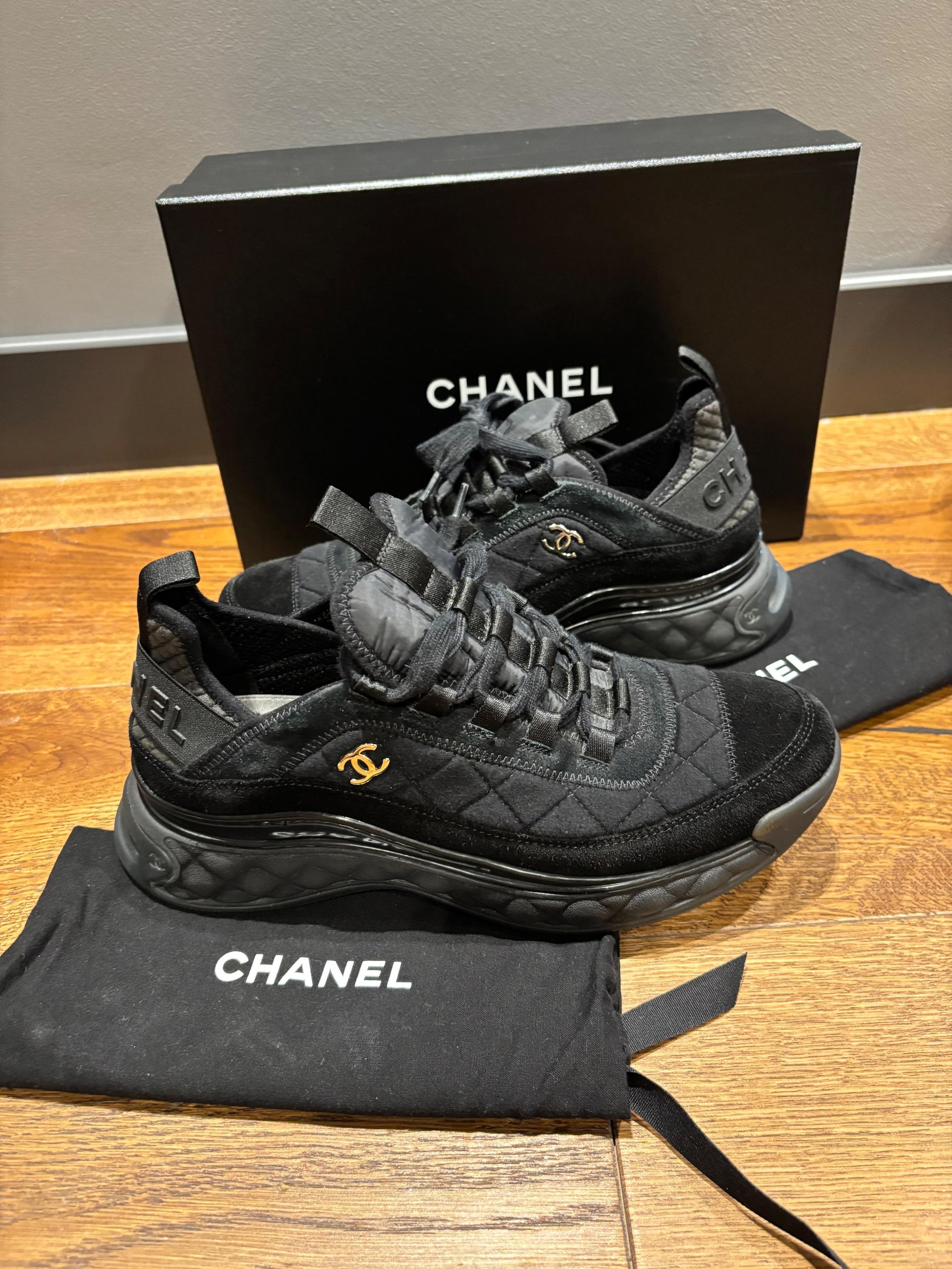 Chanel Black Fabric Trainers