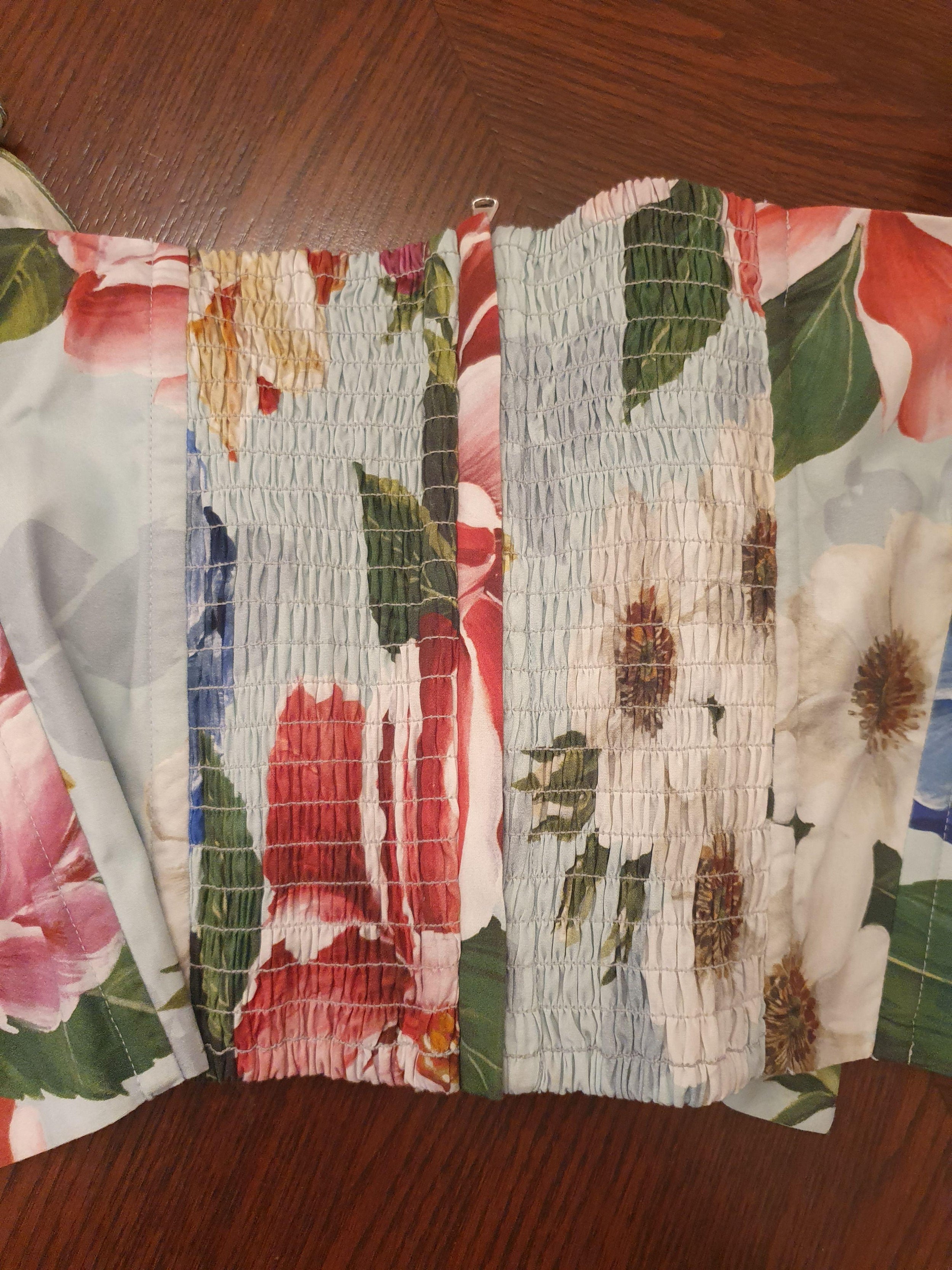 Multicolour floral cotton cropped bustier top