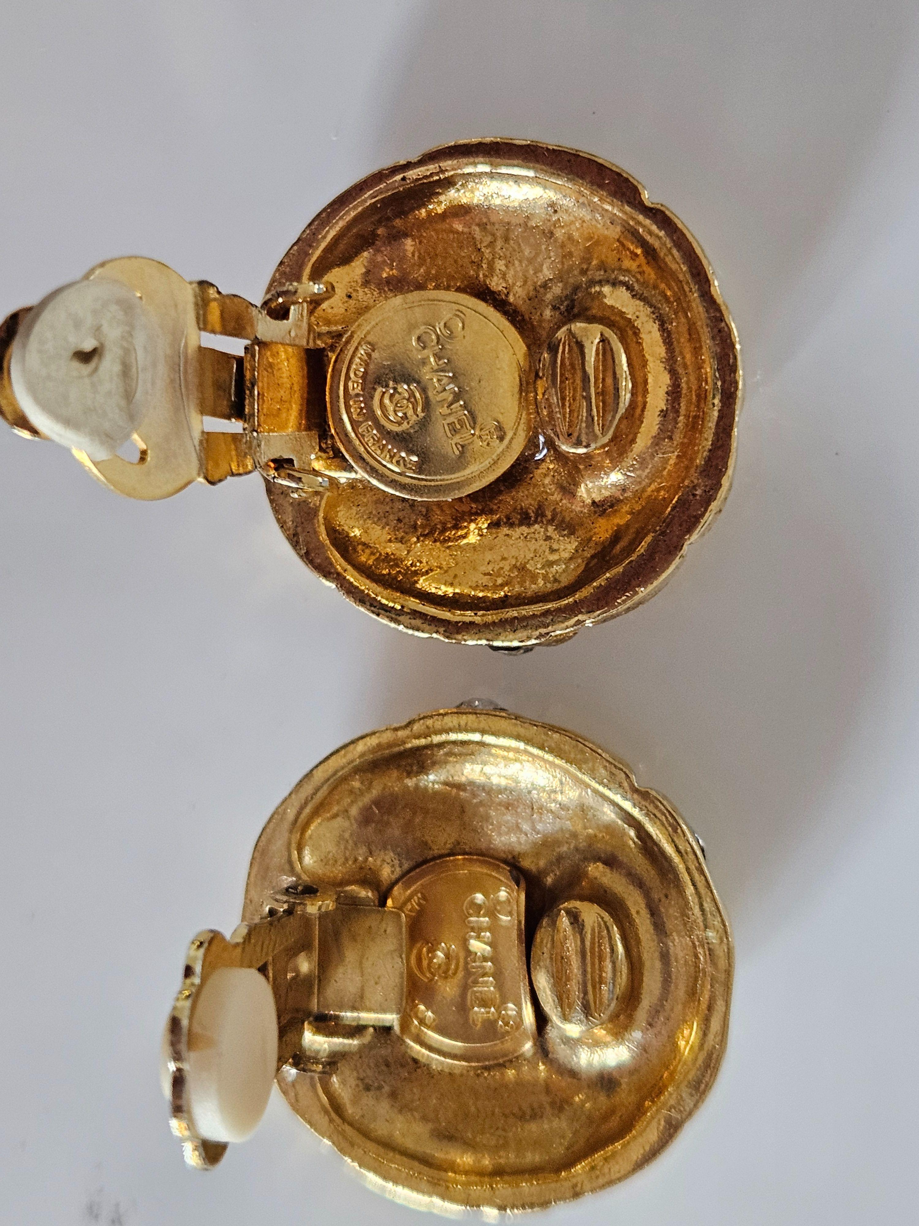 Chanel Vintage Gold Metal and Rhinestone Clip Earrings