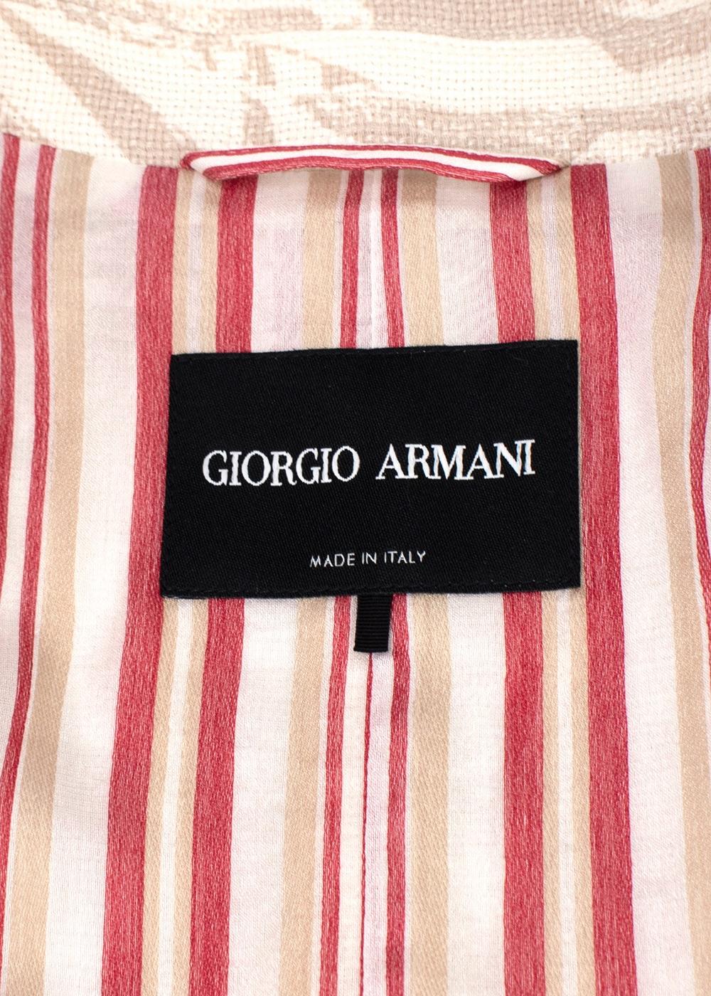 Giorgio Armani Beige Palm Print Gauze Blazer