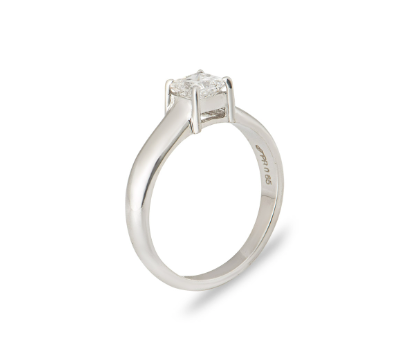 18ct white gold & Princess cut white diamond solitaire ring 54EU