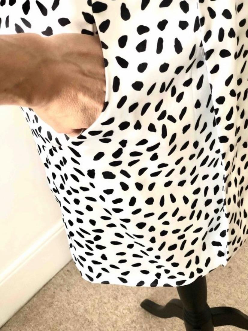 Black & white crescent print satin one-shoulder dress
