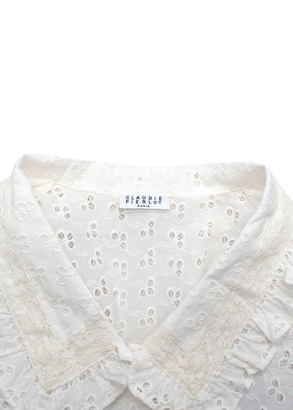 Claudie Pierlot White Bajou Embroidered Tie Front Blouse