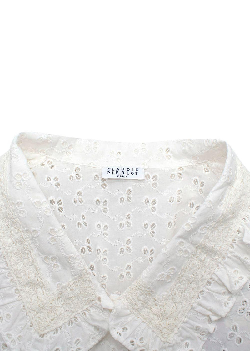 Claudie Pierlot White Bajou Embroidered Tie Front Blouse