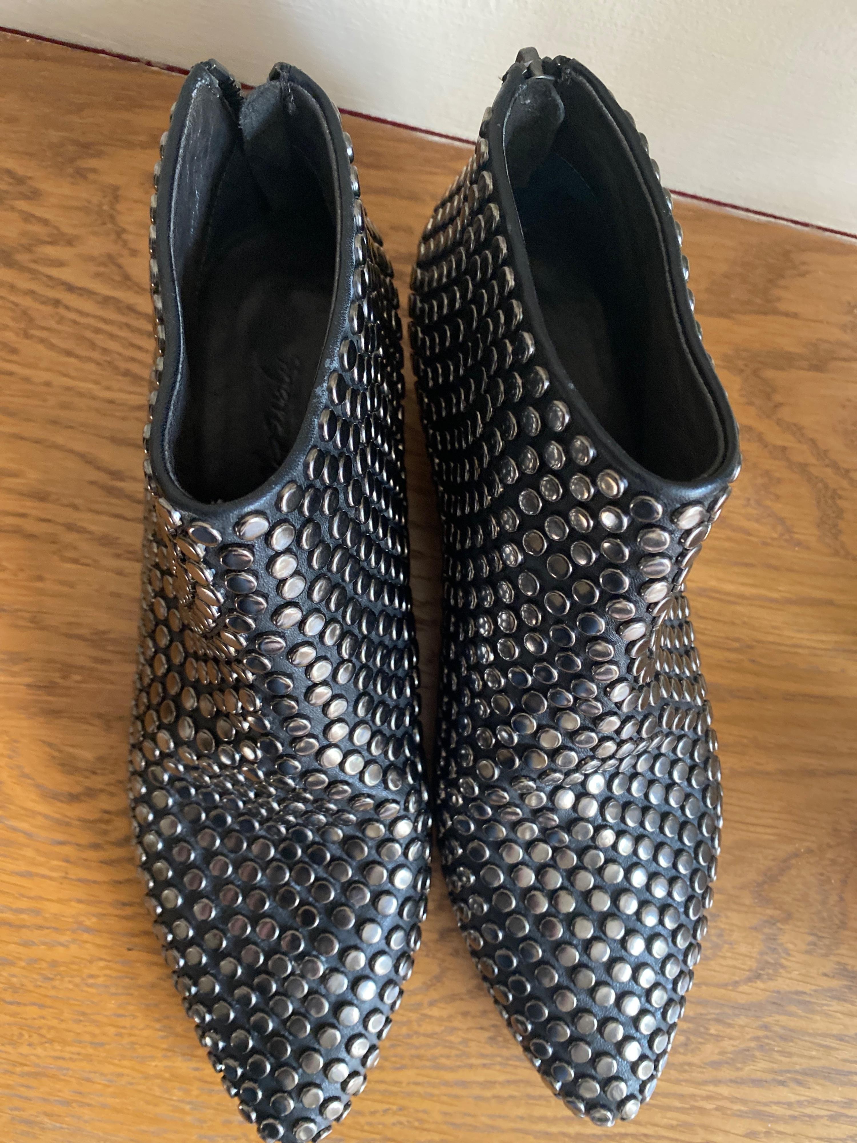Black Leather Studded Pointed Toe Boots