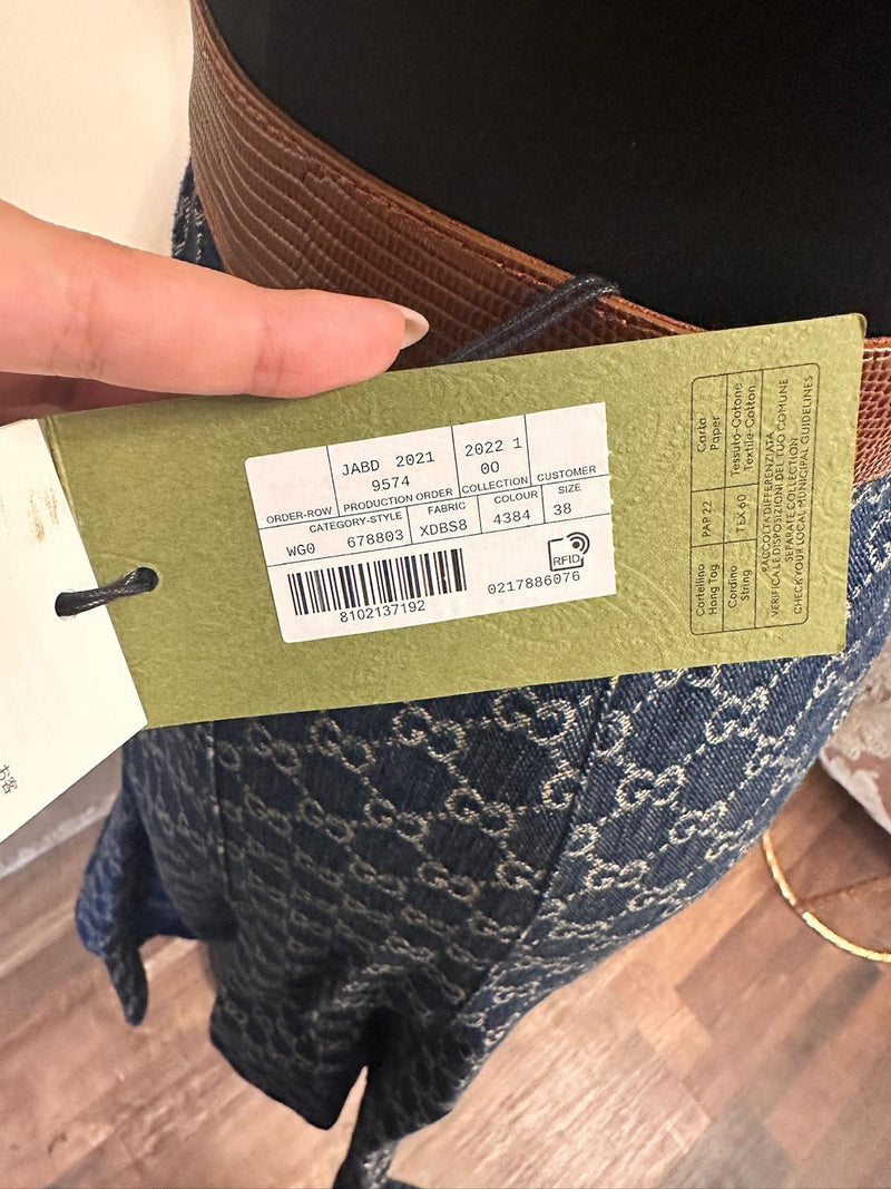 Gucci Monogram Denim Skirt with Leather Trim
