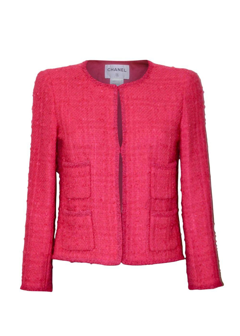 Chanel Pink Multi-Pocket Boucle Tweed Jacket