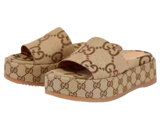 GG Canvas Platform Wedge Sandals