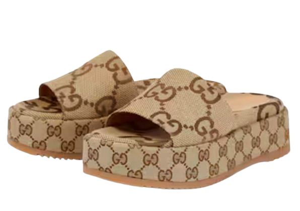 GG Canvas Platform Wedge Sandals