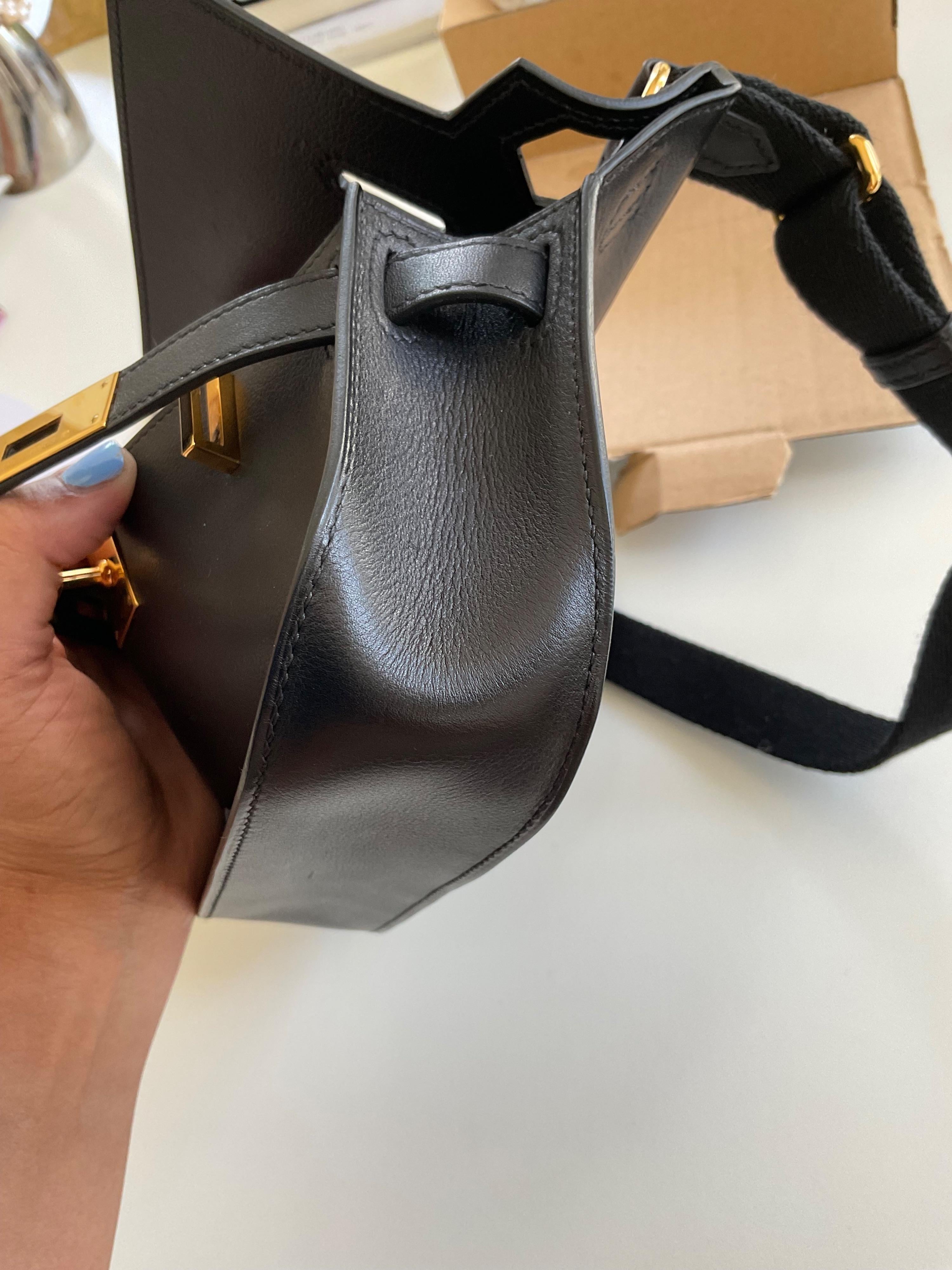 Hermes Black Evergrain  Leather Mini Jypsiere with Gold Hardware