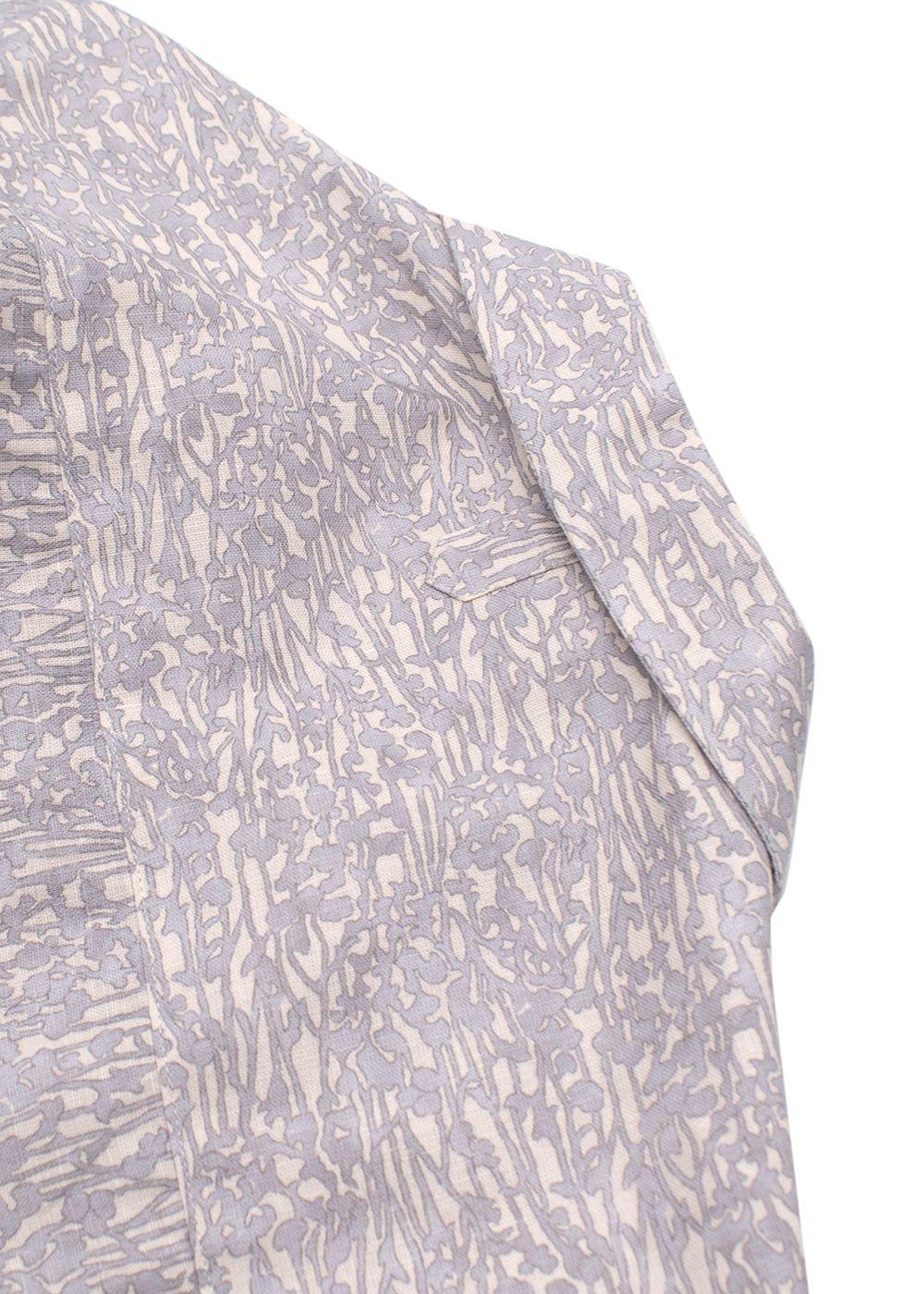 Canali Grey Botanical Pattern Short Sleeve Linen Shirt