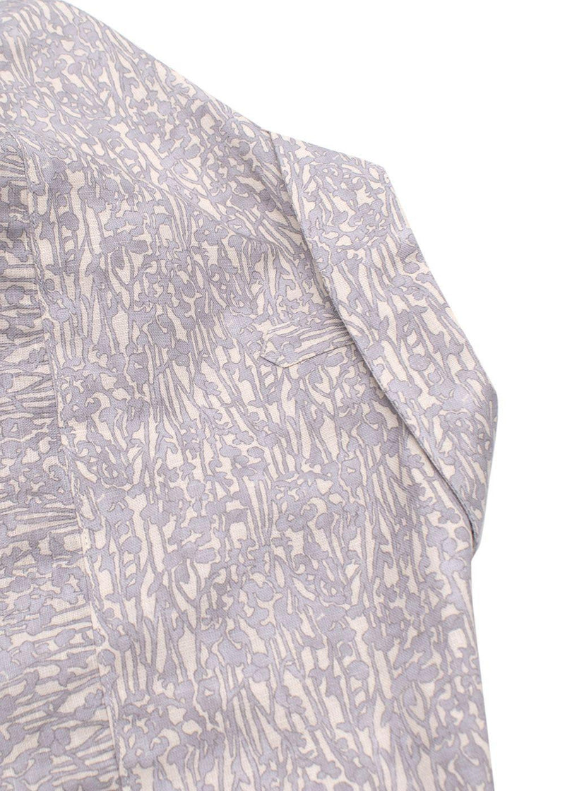 Canali Grey Botanical Pattern Short Sleeve Linen Shirt