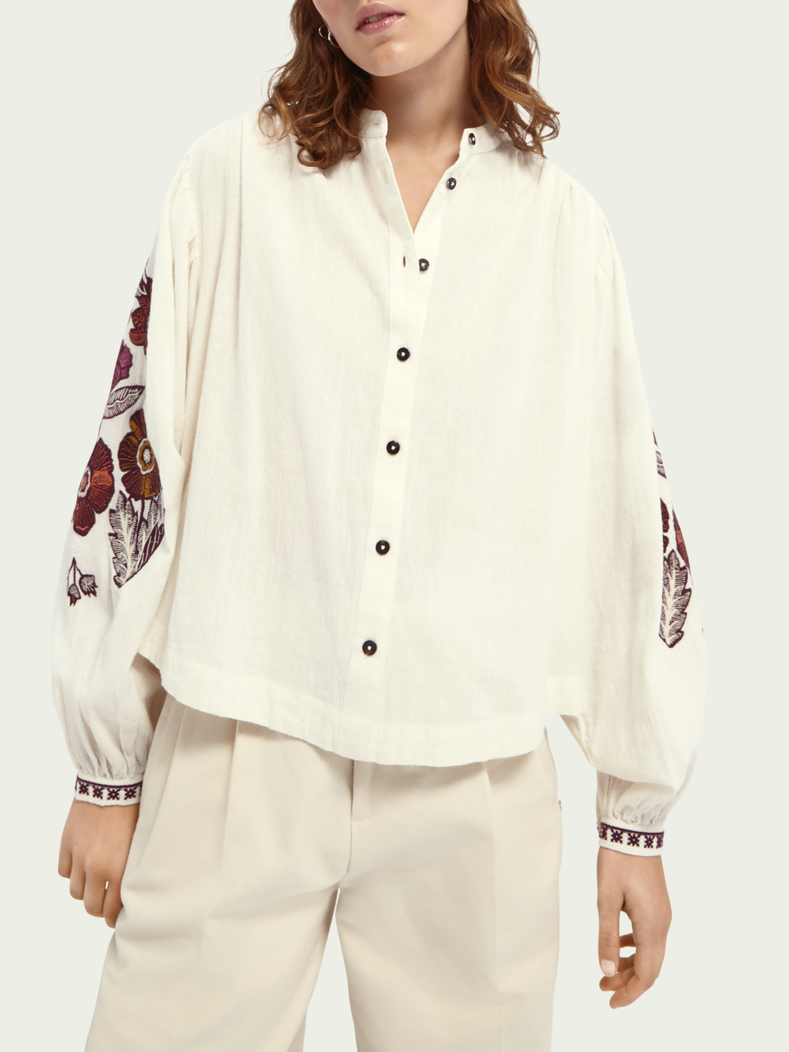 Ivory floral embroidered blouse
