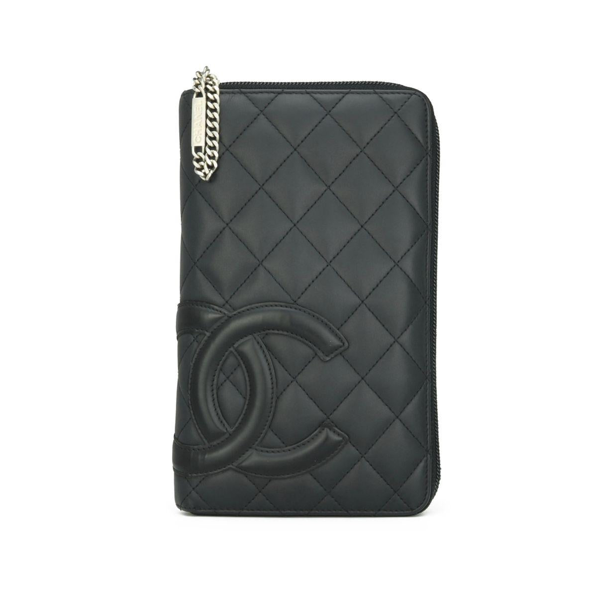 Chanel Black Lambskin Cambon Long Zip Wallet