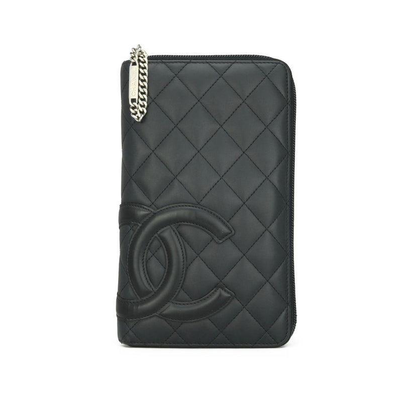 Chanel Black Lambskin Cambon Long Zip Wallet