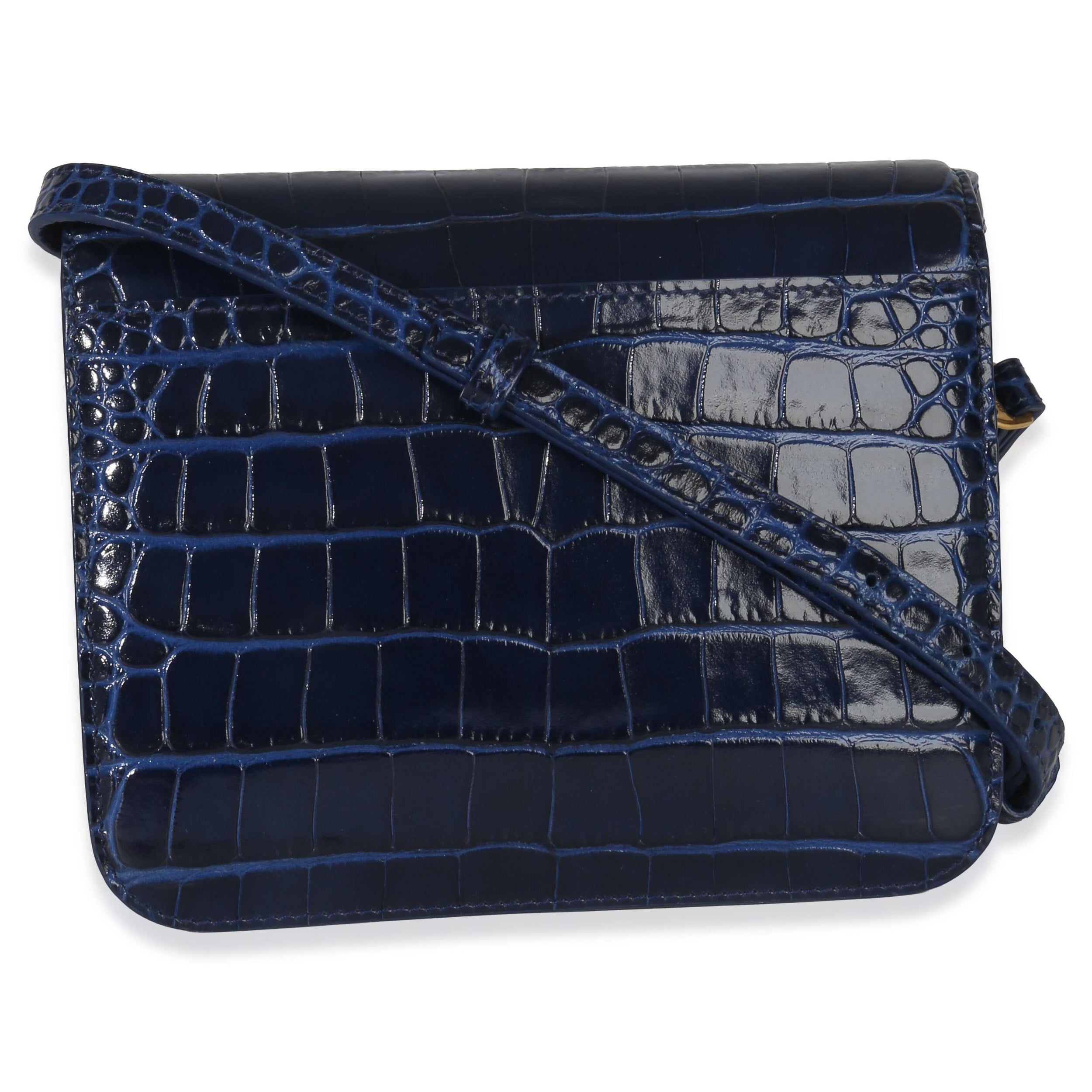 Balenciaga B. Navy Croc Small Shoulder Bag