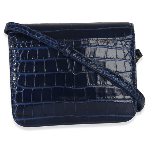 Balenciaga B. Navy Croc Small Shoulder Bag