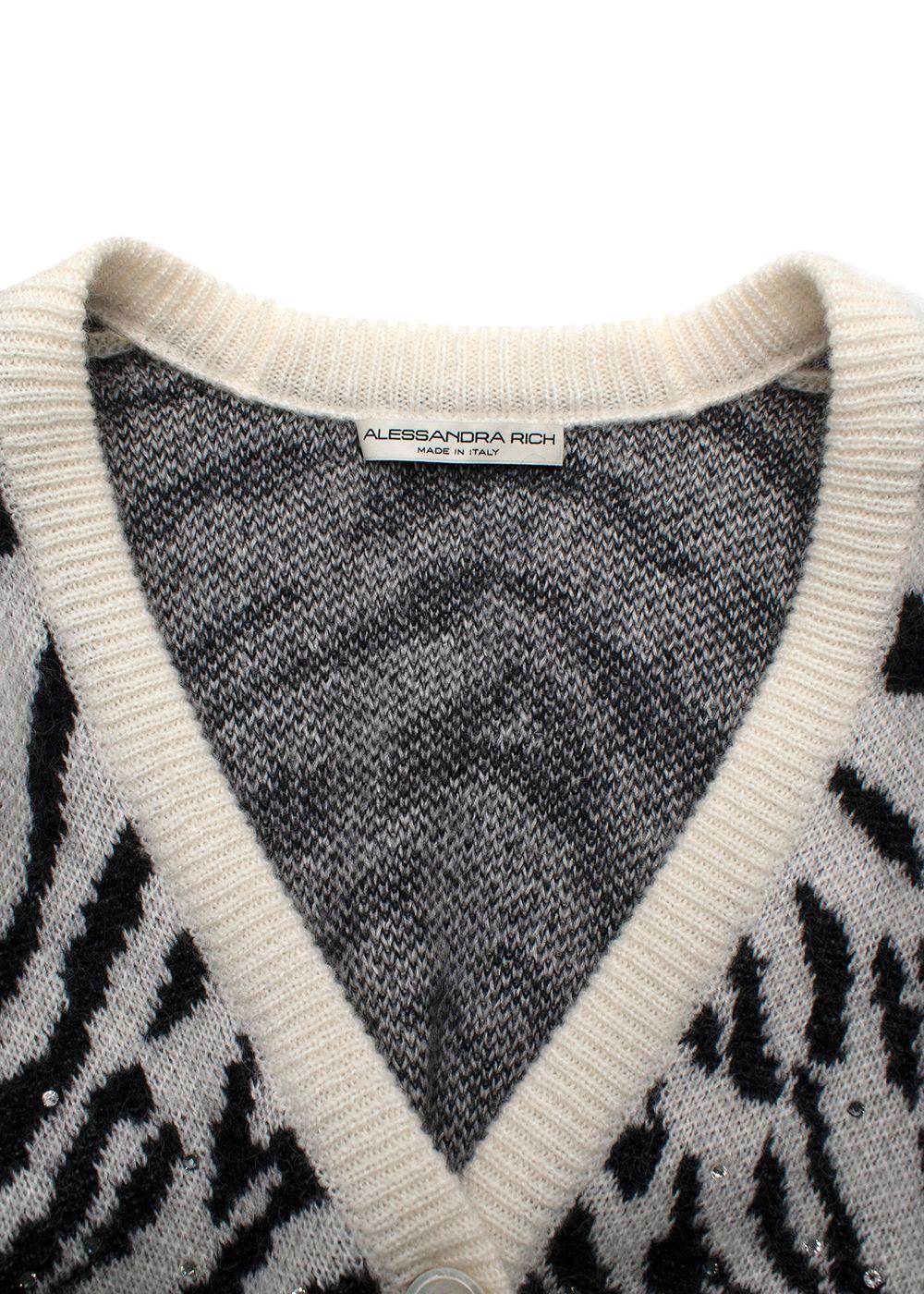 Alessandra Rich Zebra Print Embellished Mohair Cardigan