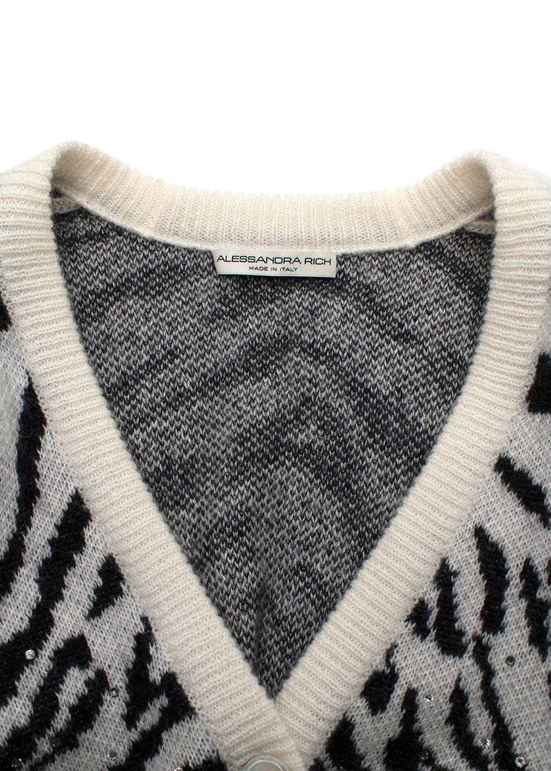 Alessandra Rich Zebra Print Embellished Mohair Cardigan