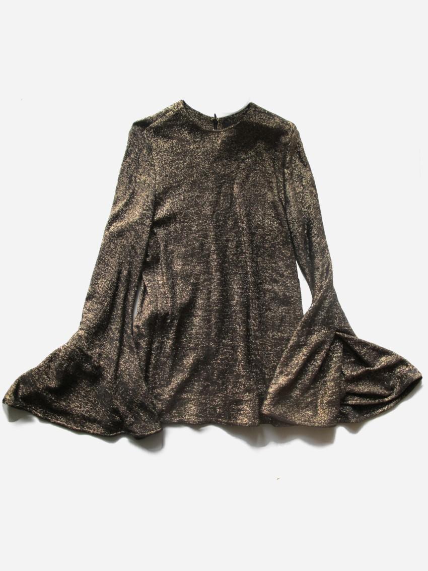 Ellery Black & Gold Brocade Wide Sleeve Top