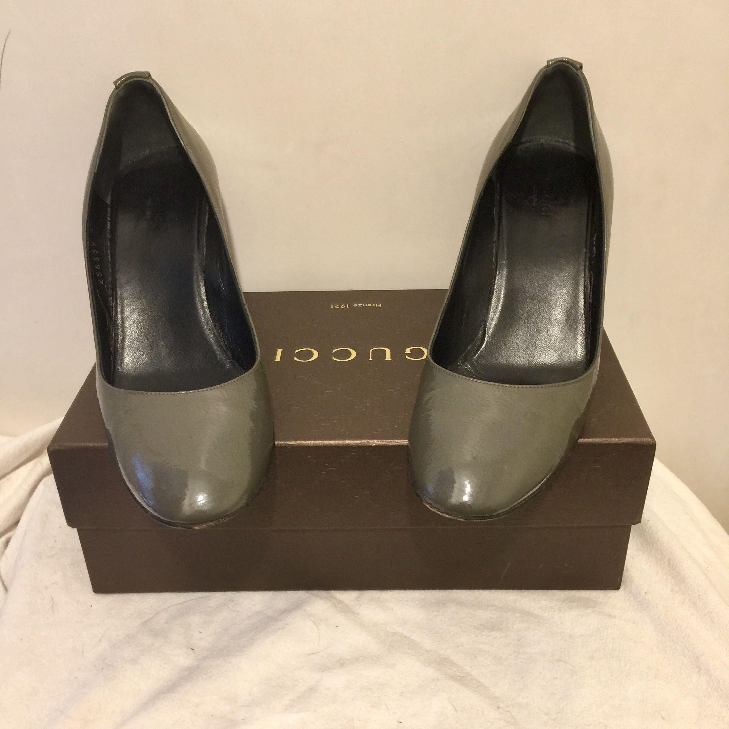 Vintage Grey Patent Wedge Heeled Pumps