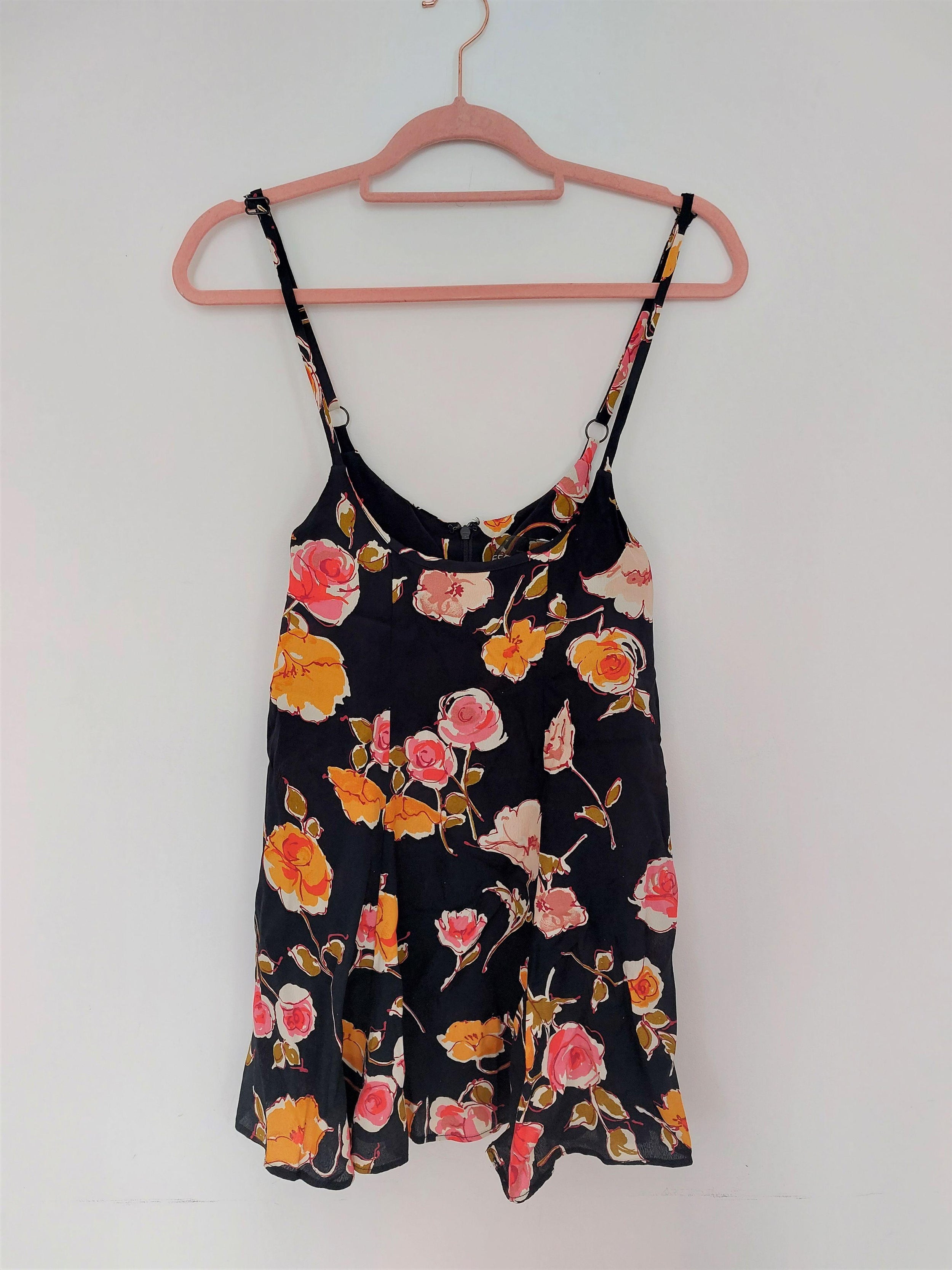 Black painterly floral crepe cami top