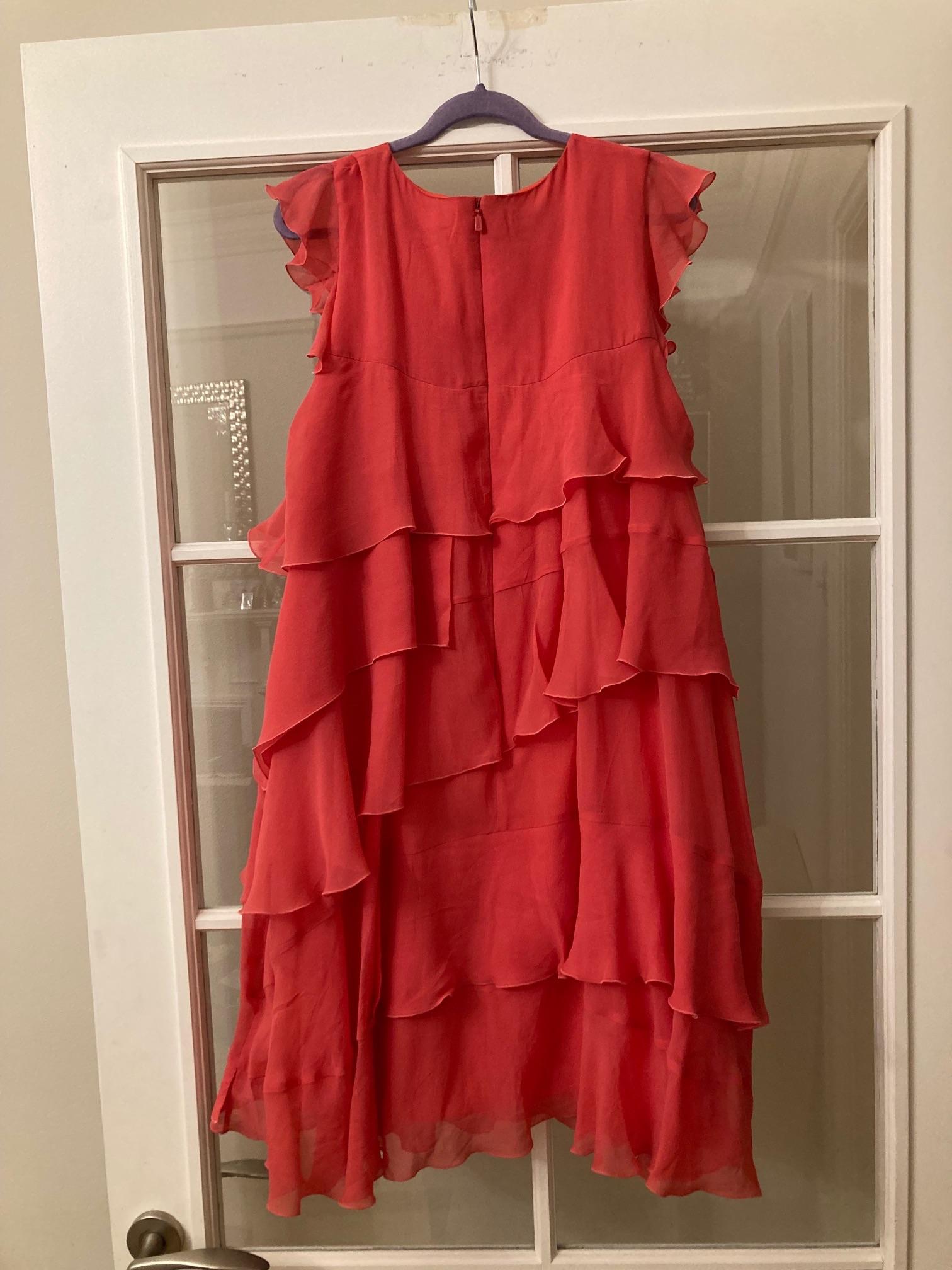 coral silk crepe ruffled dress