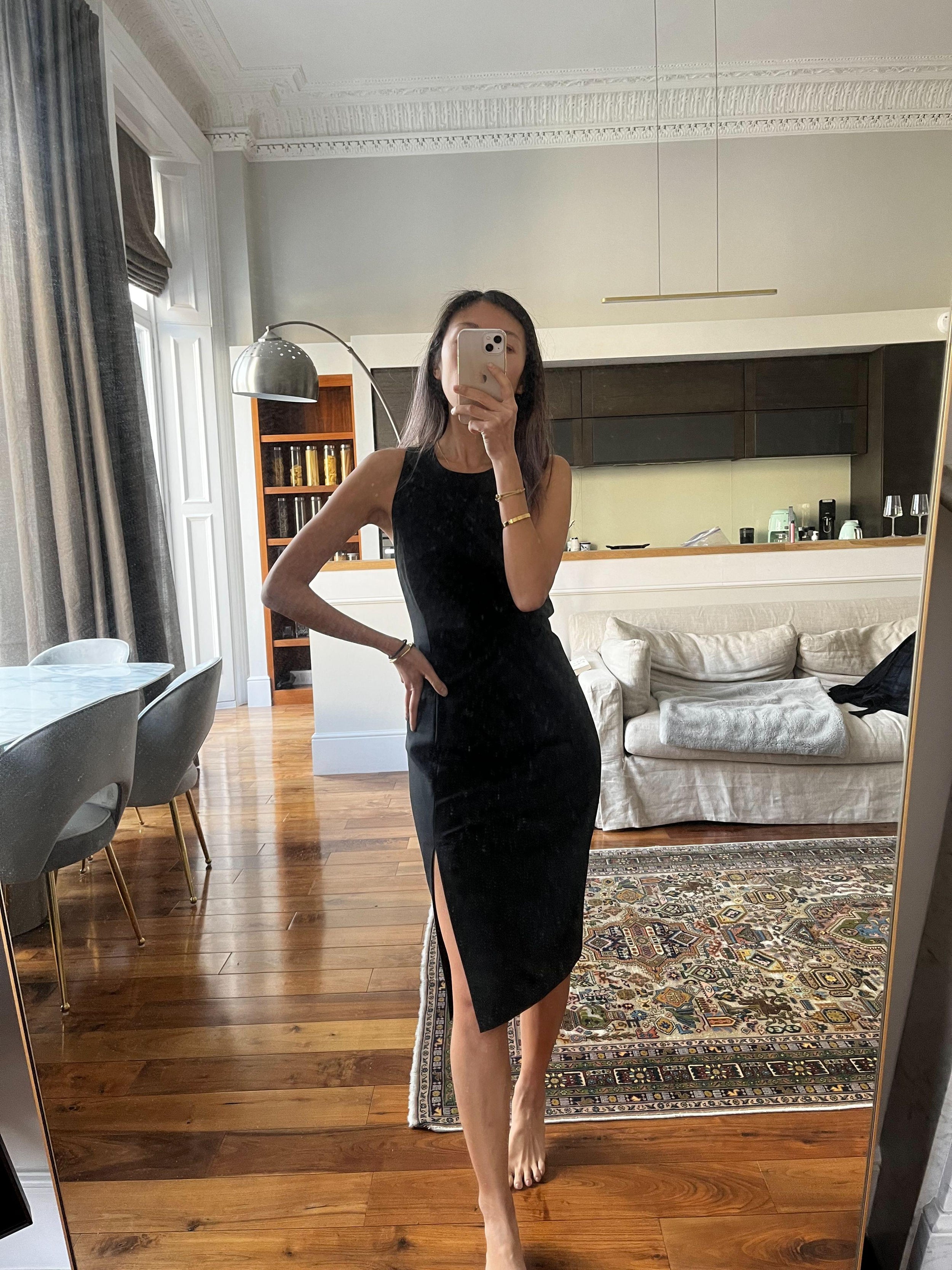 Black Wool-Blend Sheath Dress