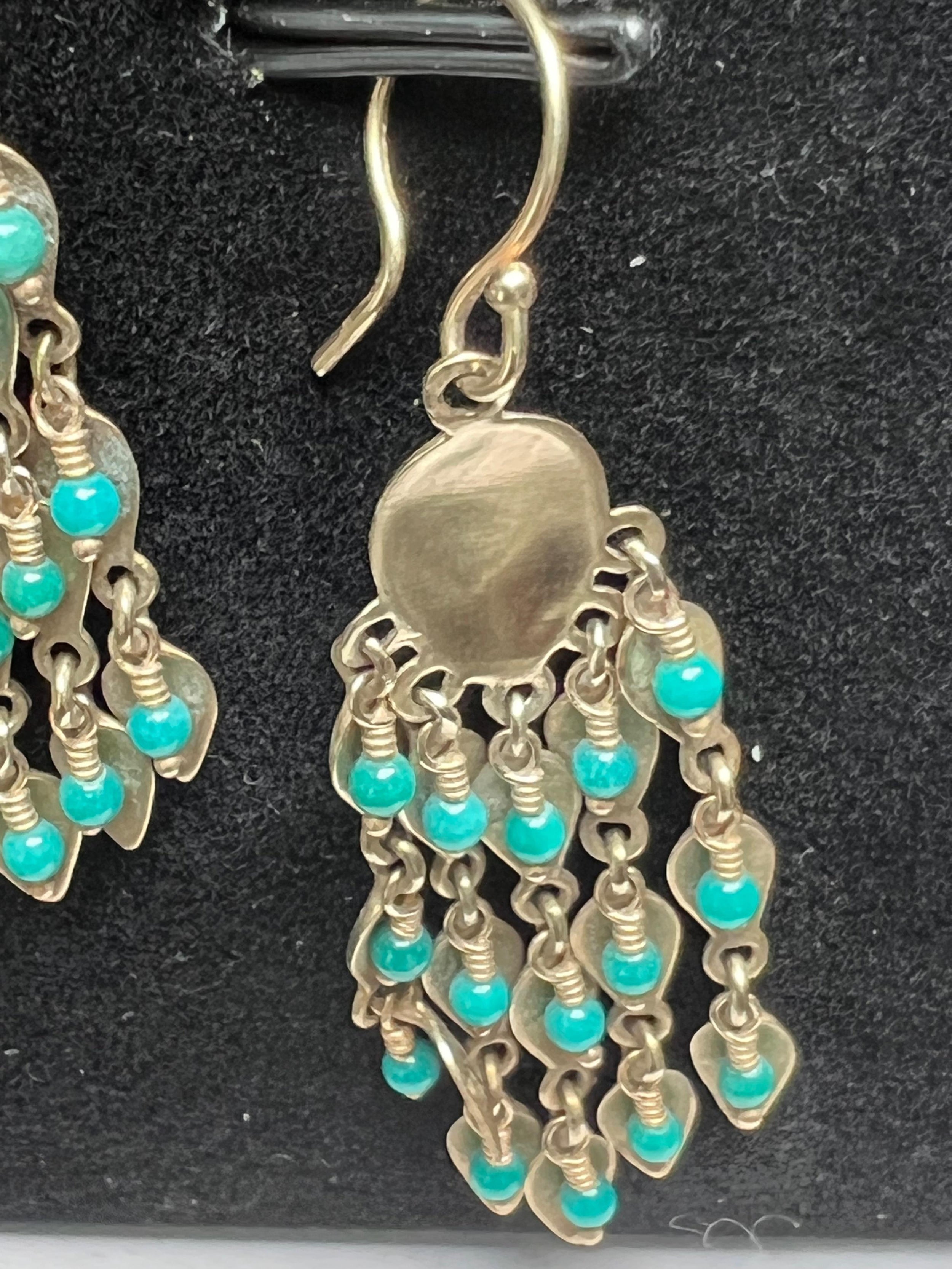 Me&Ro Gold Tone Leaf Shaped Beaded Earrings