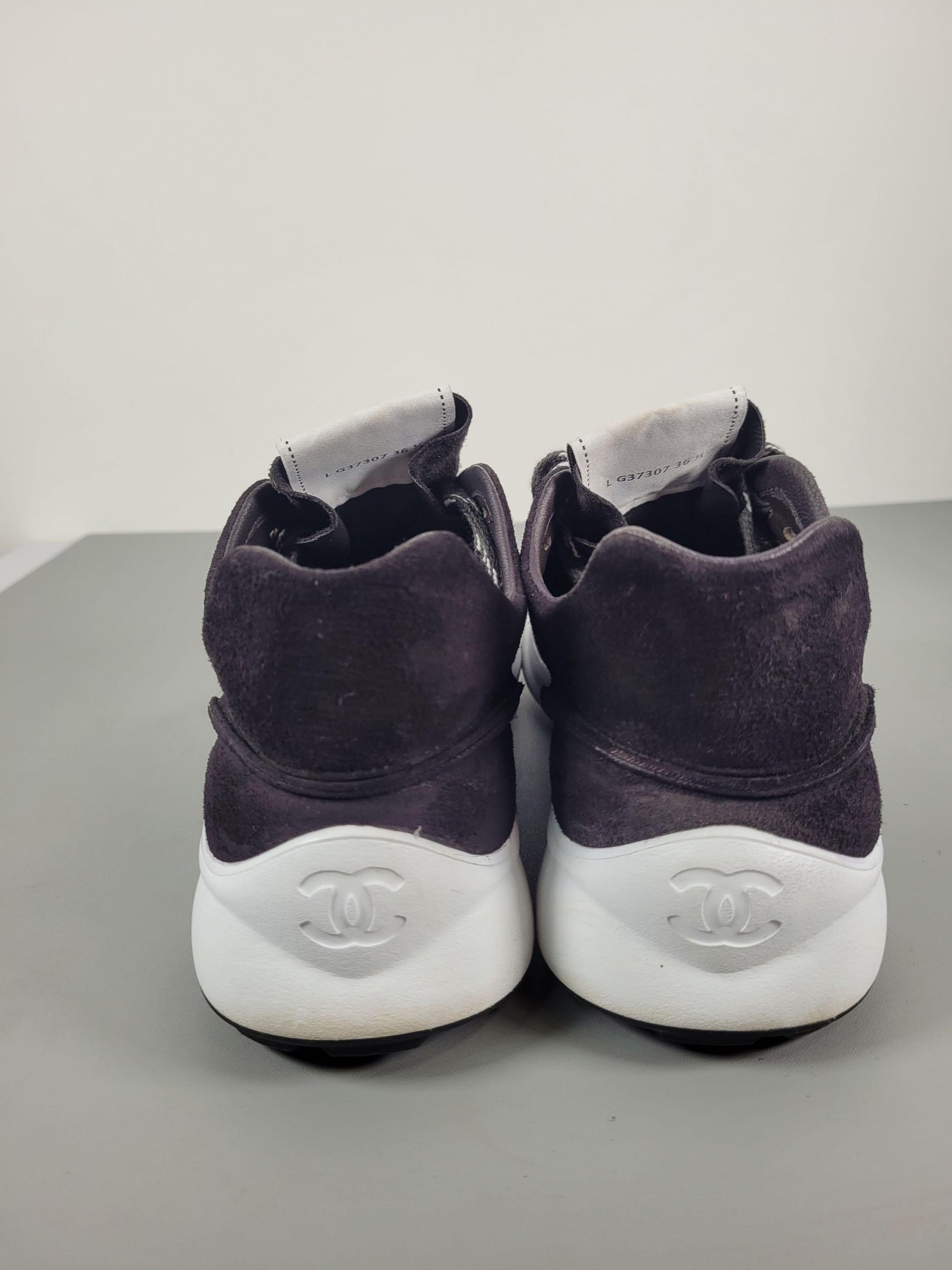 Chanel Black Suede Low Top Logo Sneakers