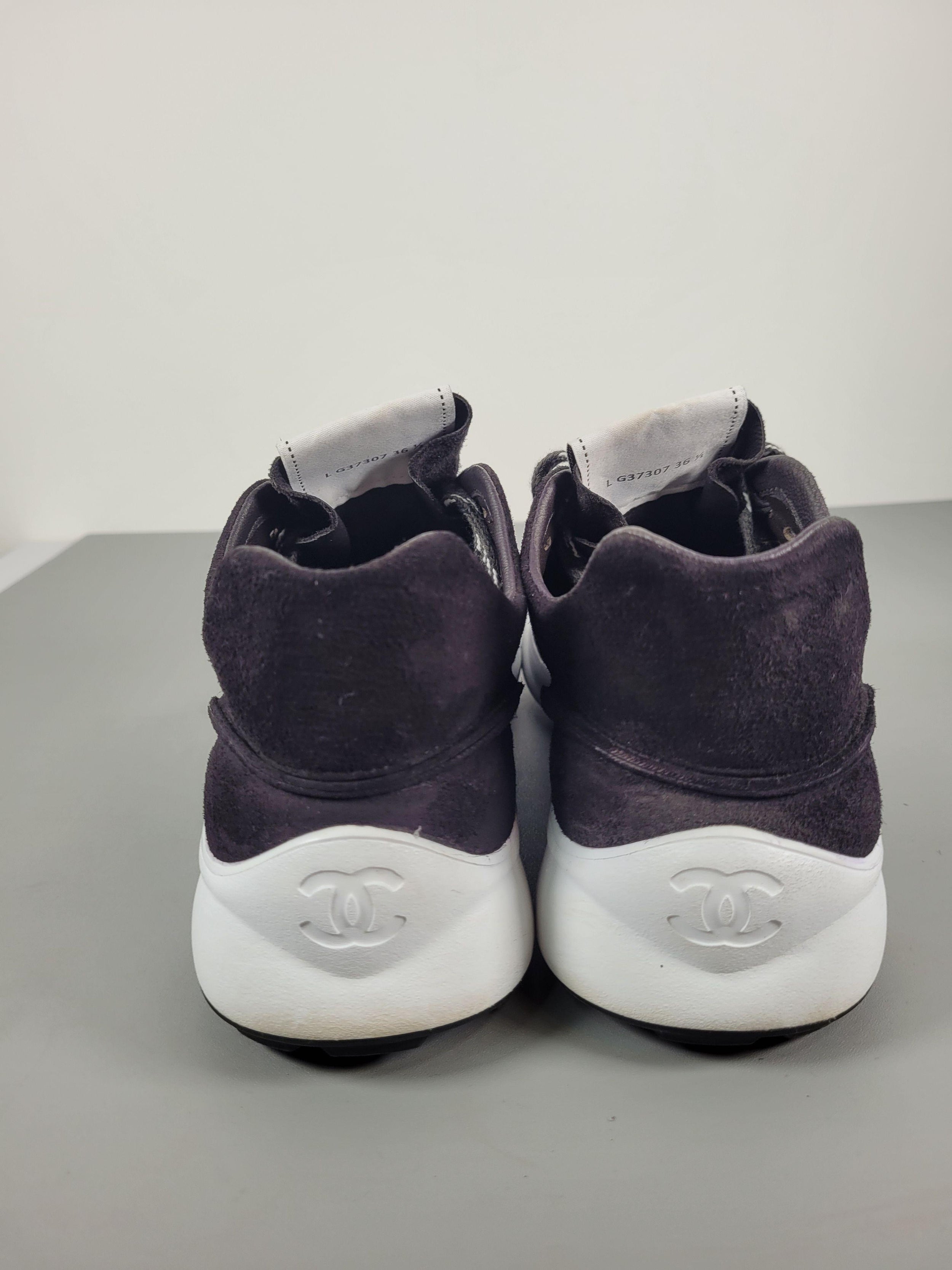 Chanel Black Suede Low Top Logo Sneakers