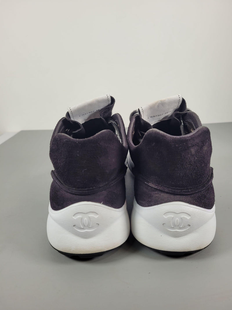 Chanel Black Suede Low Top Logo Sneakers