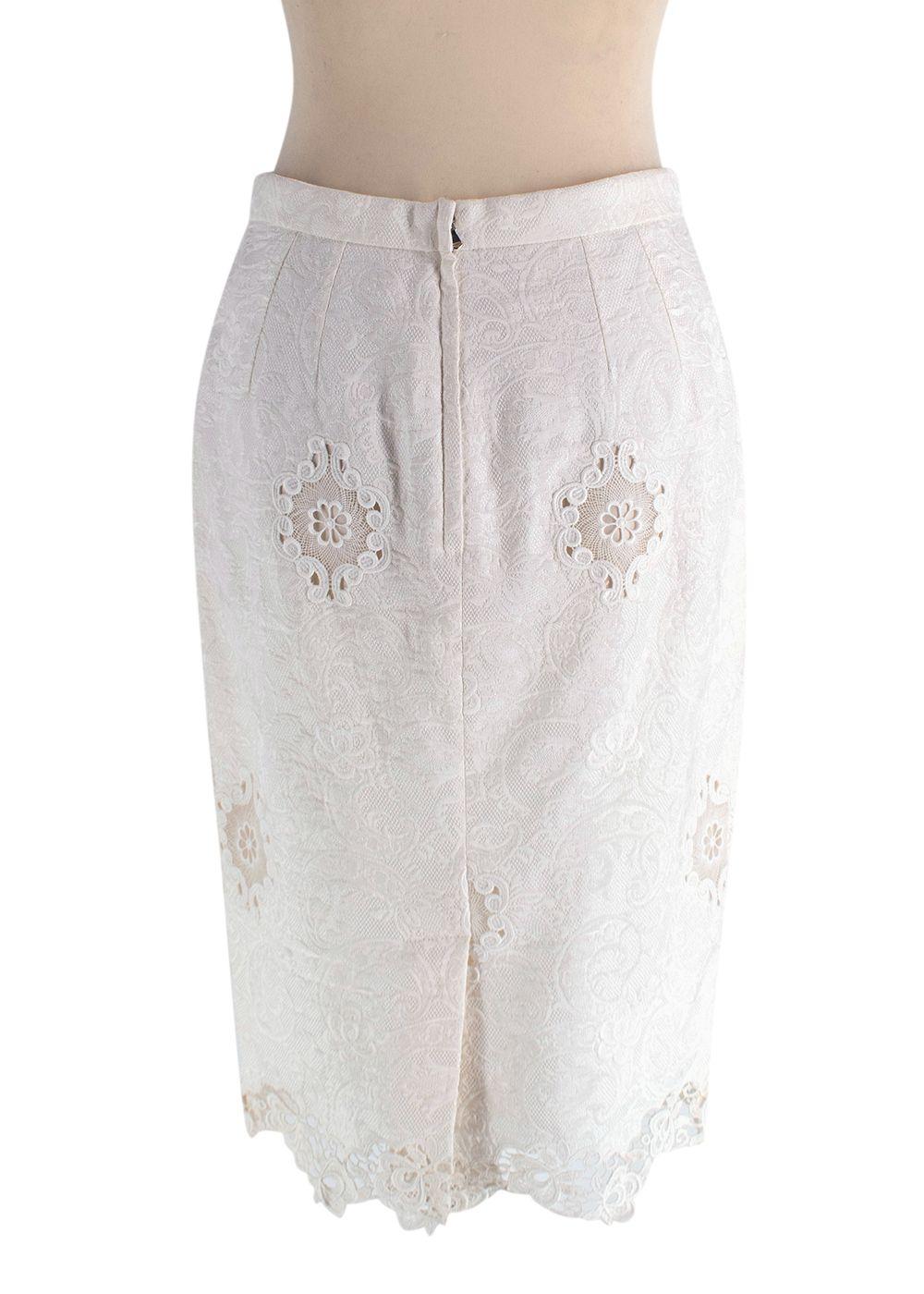 Dolce and Gabbana White Brocade Embroidered  Pencil Skirt