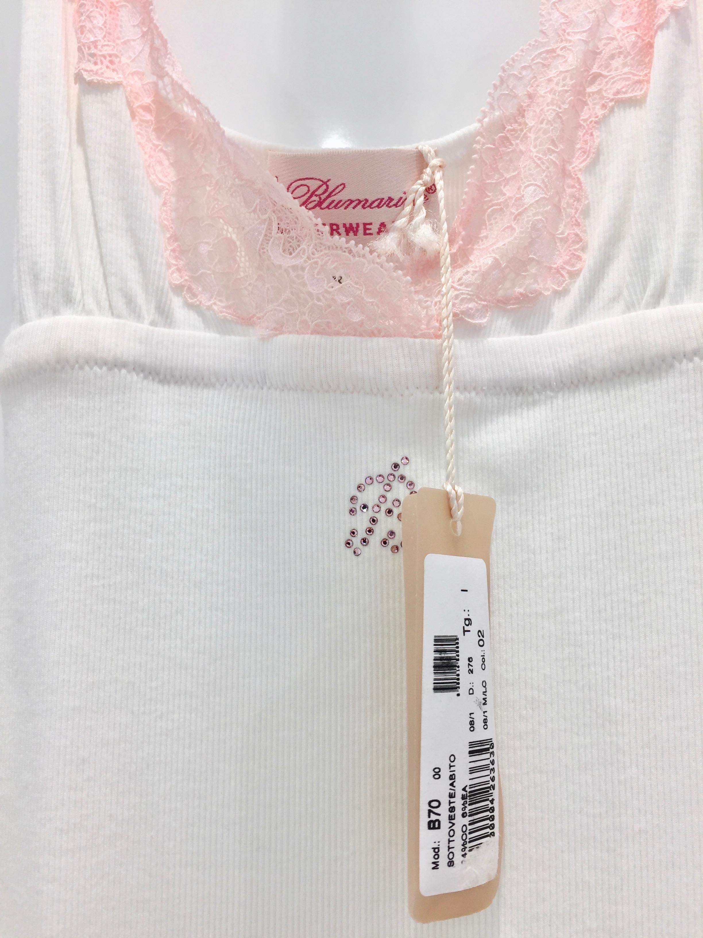 Blumarine White & Pink Leavers Lace Slip Dress