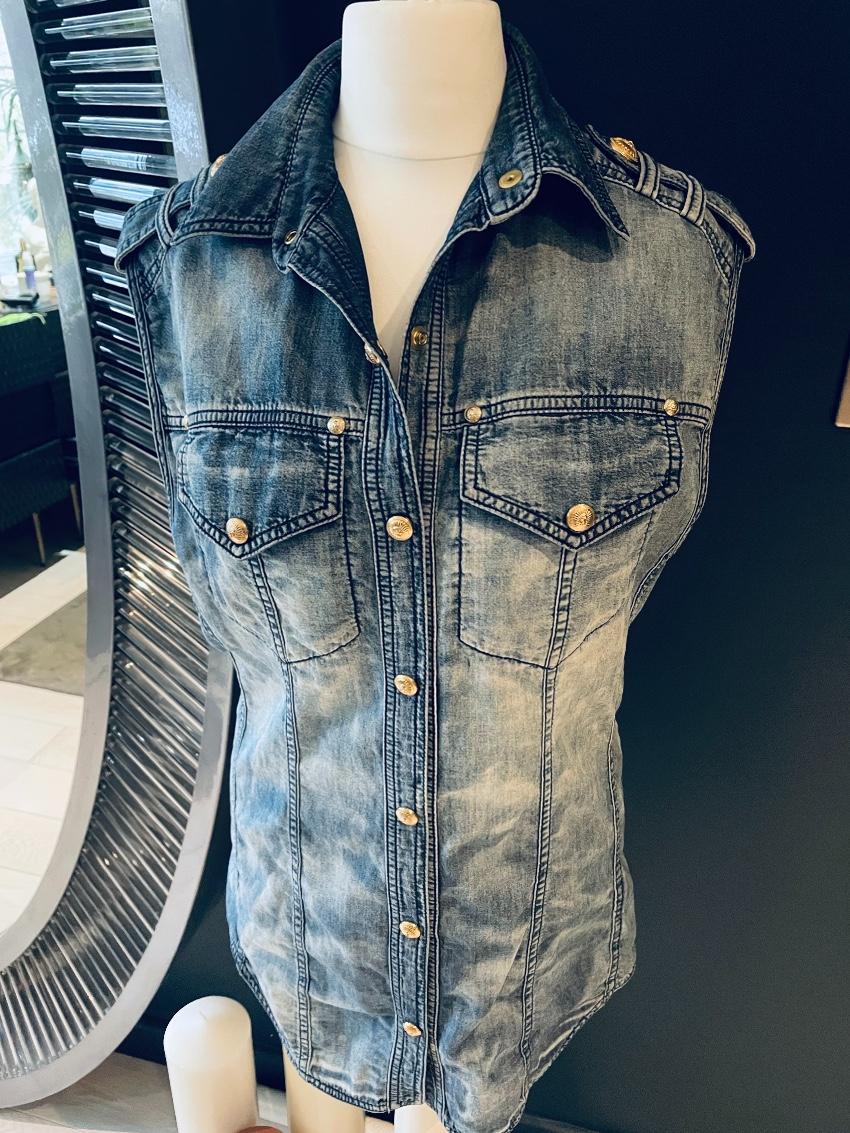 Balmain Faded Wash Military Denim Vest