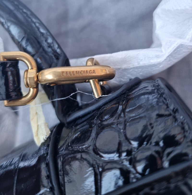 Black Croc XS Hourglass Top Handle Bag