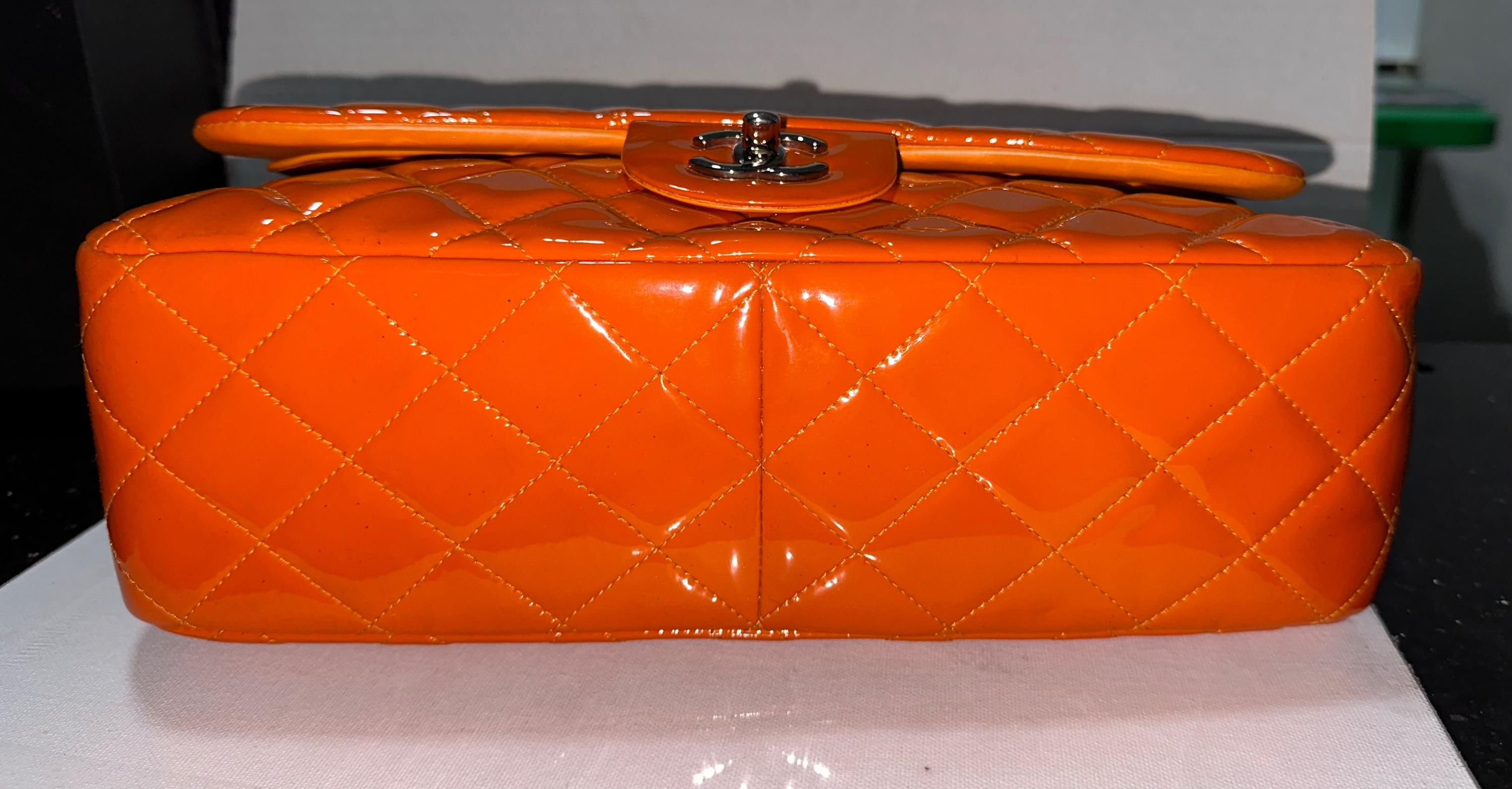 Chanel Orange Patent Classic Flap